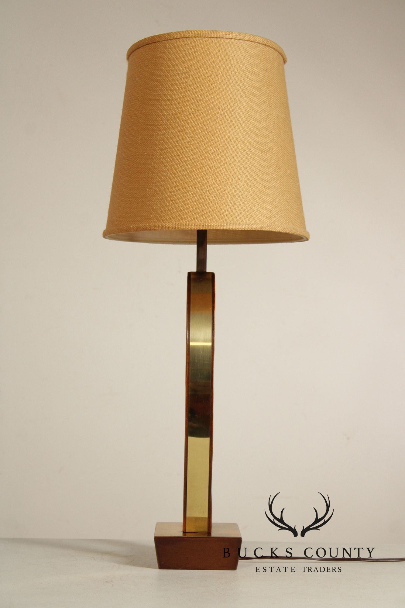 Mid Century Modern Sculpted Brass and Walnut Table Lamp By Modeline