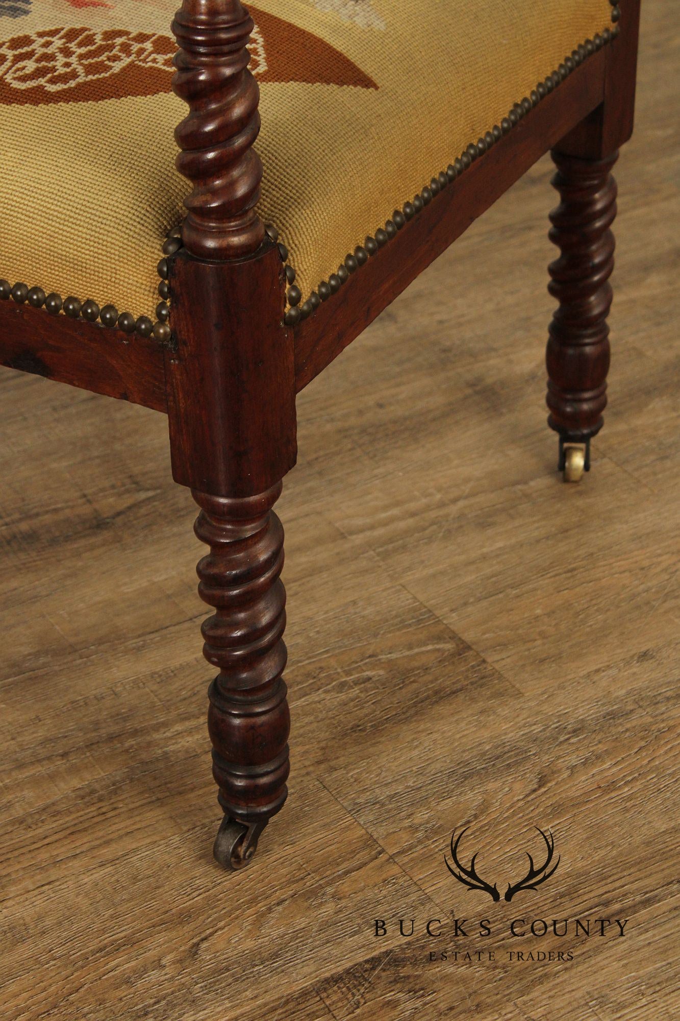 Antique American Gothic Revival Carved Walnut Throne Chair