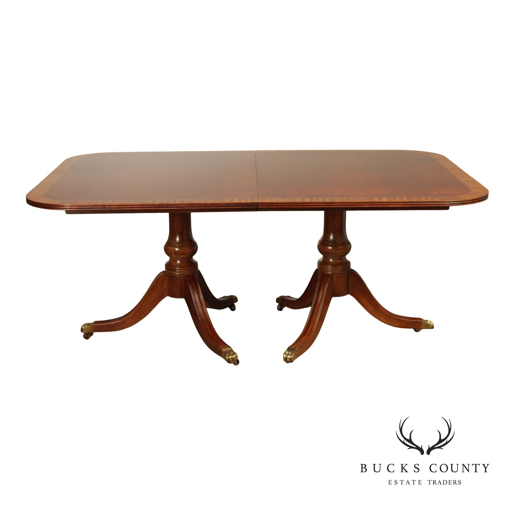 Henredon Georgian Style Double Pedestal Banded Mahogany Dining Table