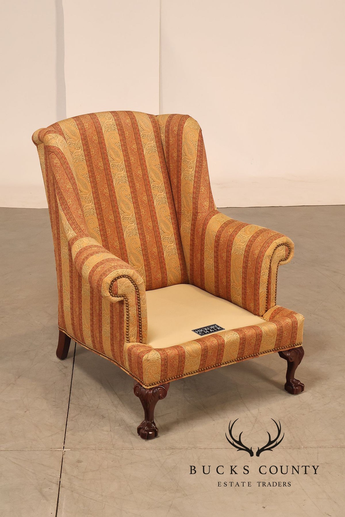 Hickory Chair Chippendale Style Custom Upholstered Wing backArmchair