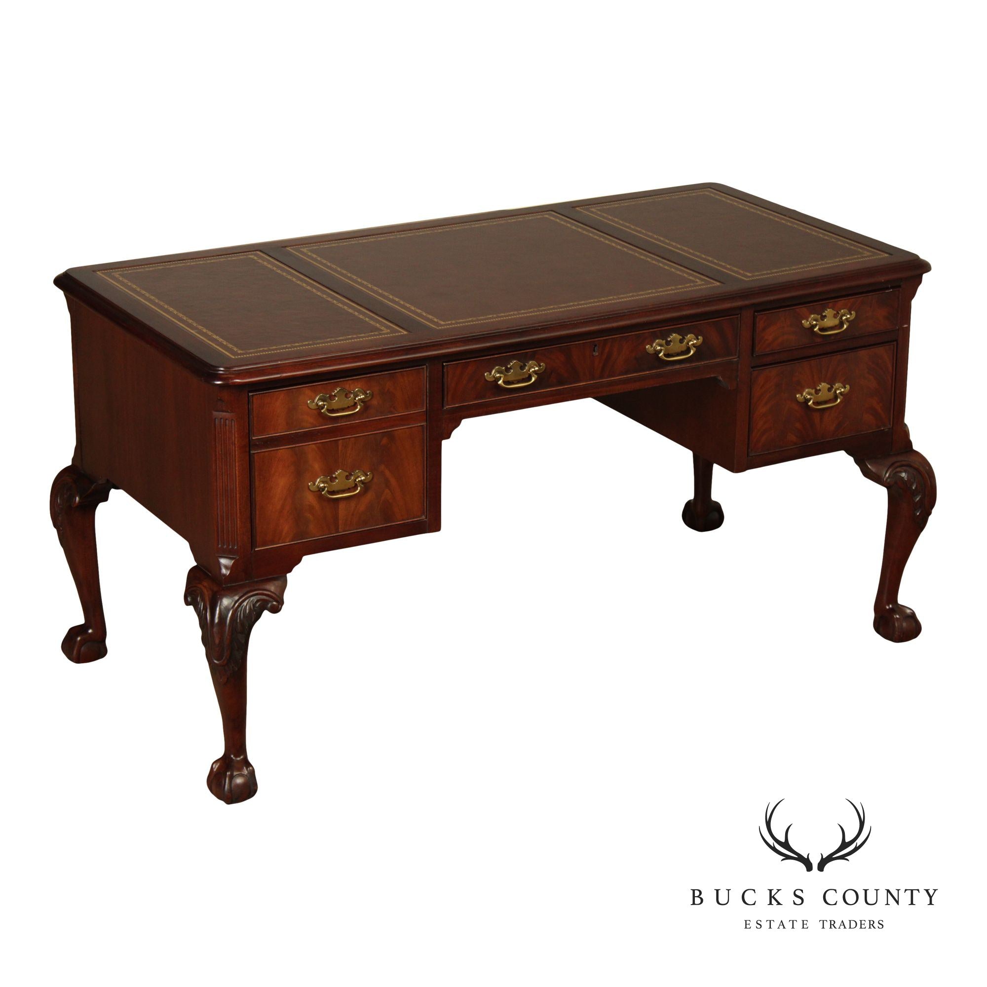 Hekman Chippendale Style Mahogany Leather Top Executive Desk