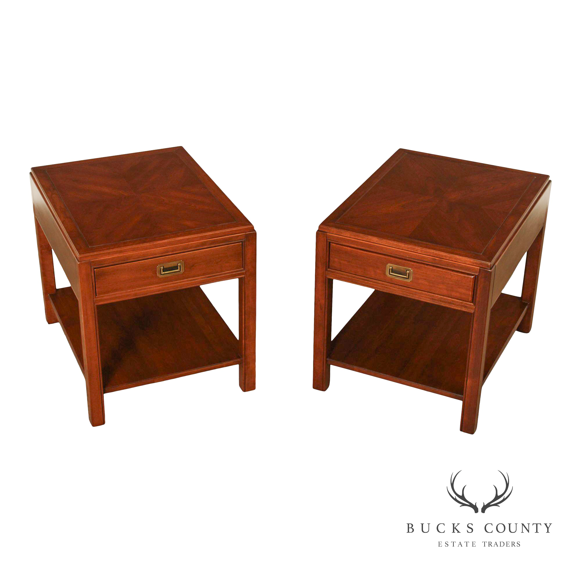 Ethan Allen Campaign Style Pair of End Tables