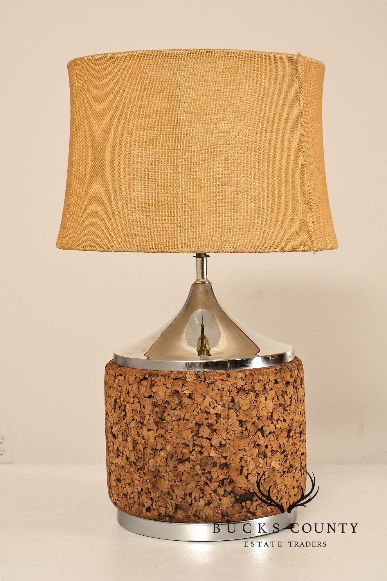 Leviton Mid Century Modern Pair of Cork Table Lamps