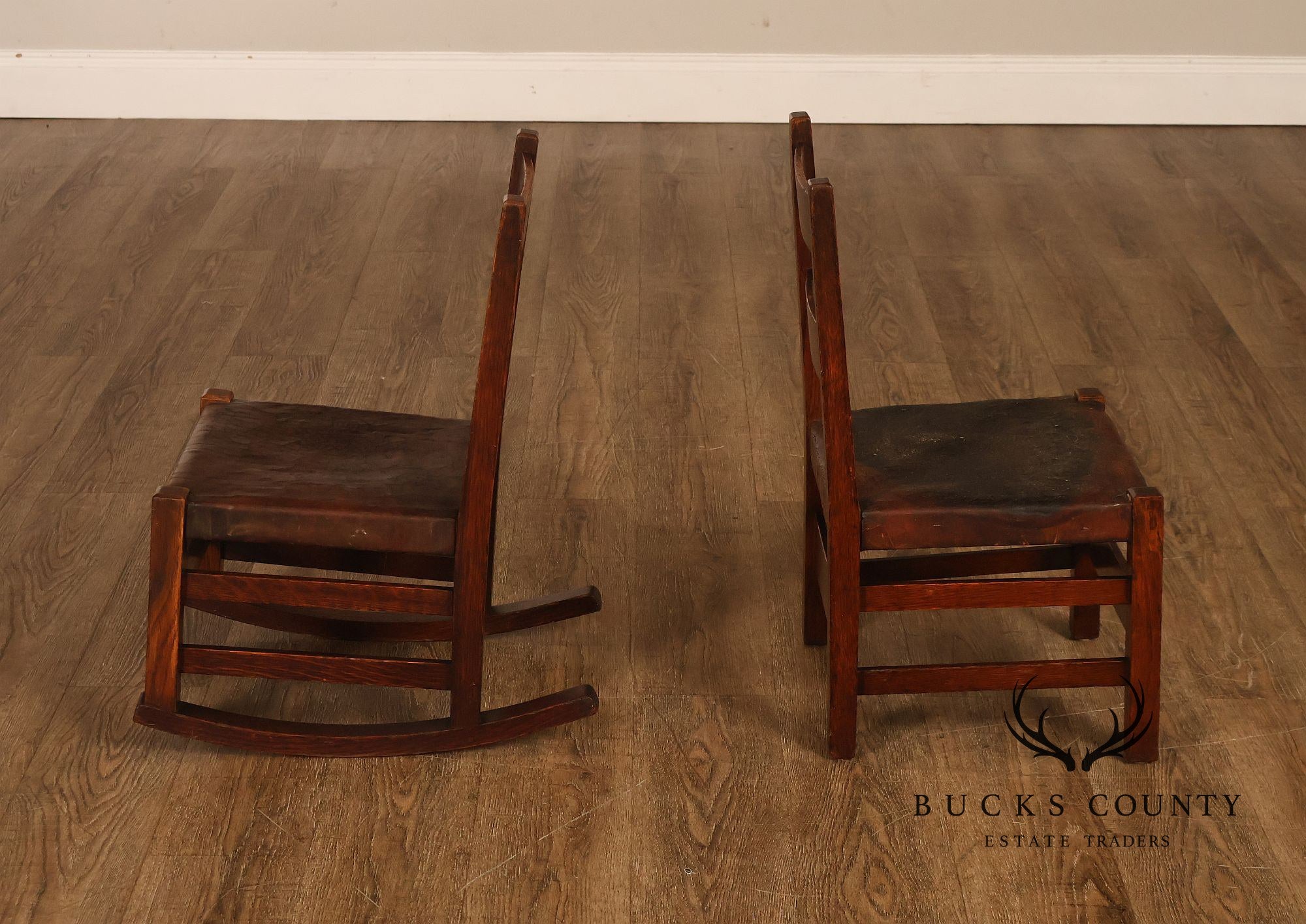 Antique Gustav Stickley Arts And Crafts Oak Child's Chair And Rocker