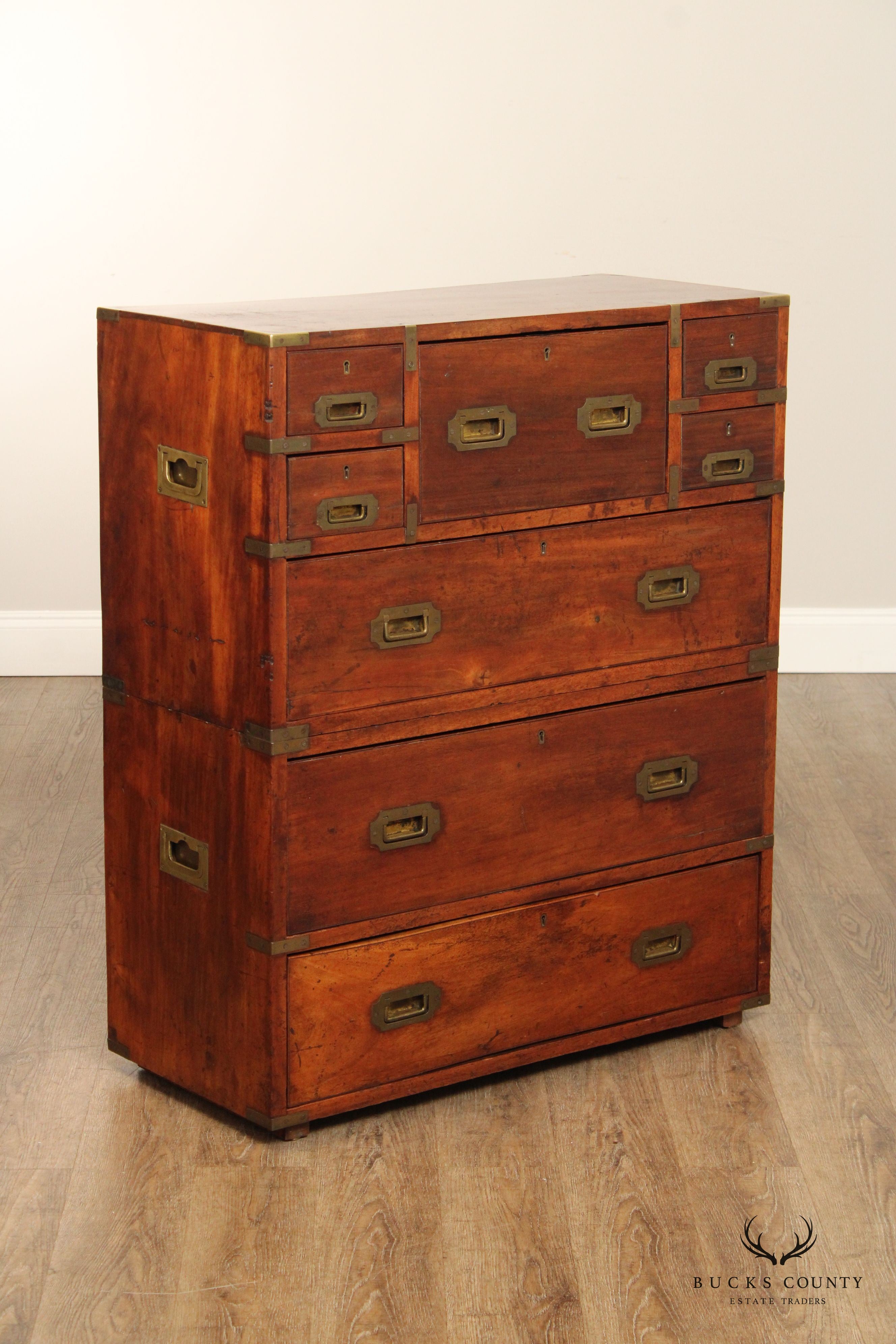 Antique 19th Century  English Brass Bound Campaign Chest