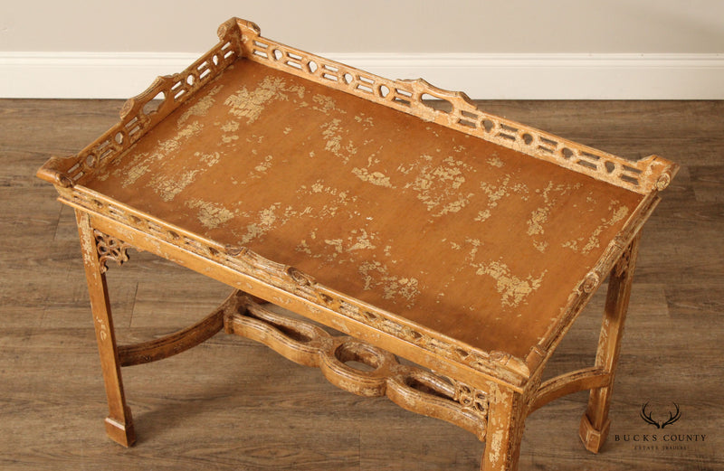 Chinese Chippendale Style Distress Painted Tea Table