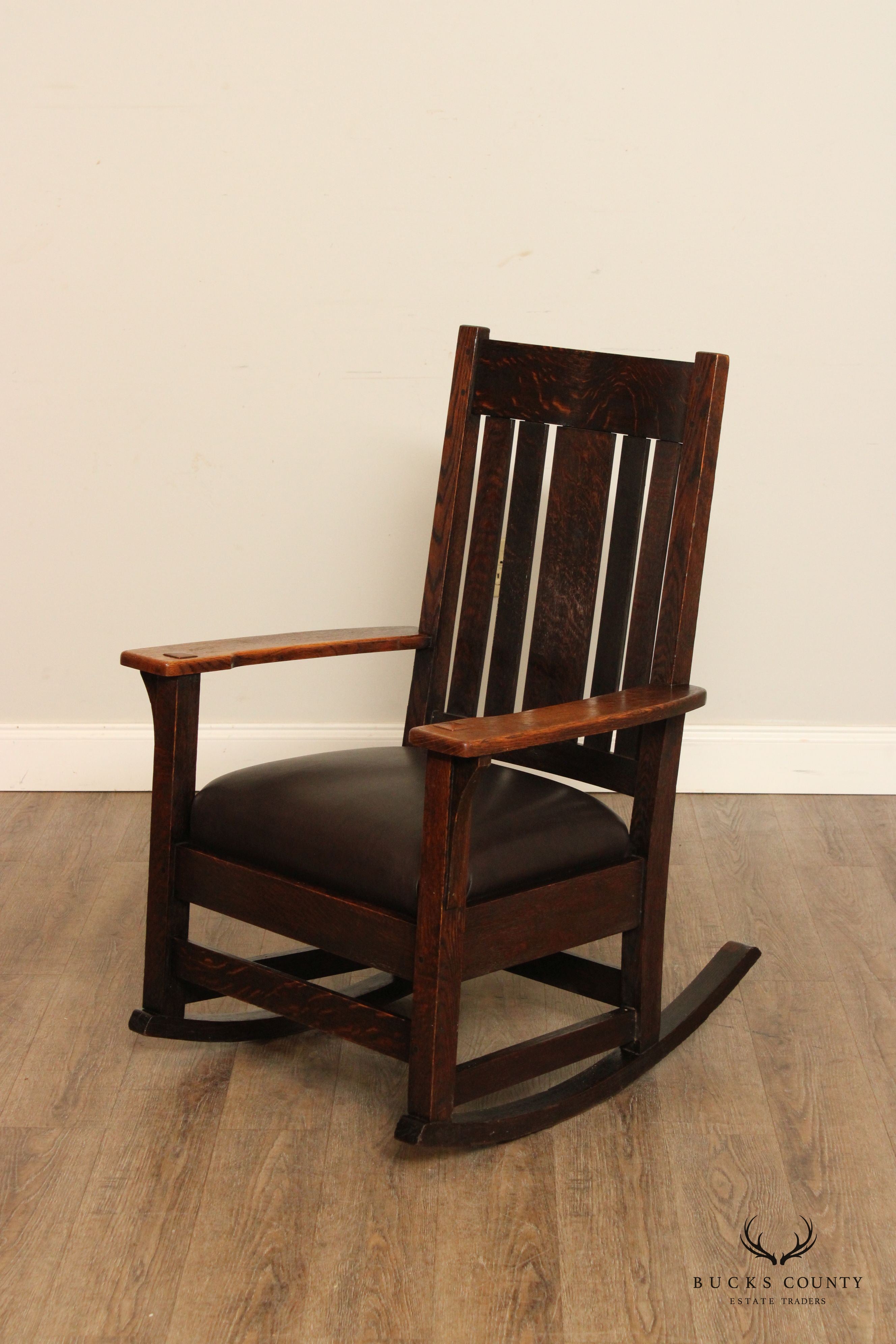 Antique Mission Oak and Leather Rocker