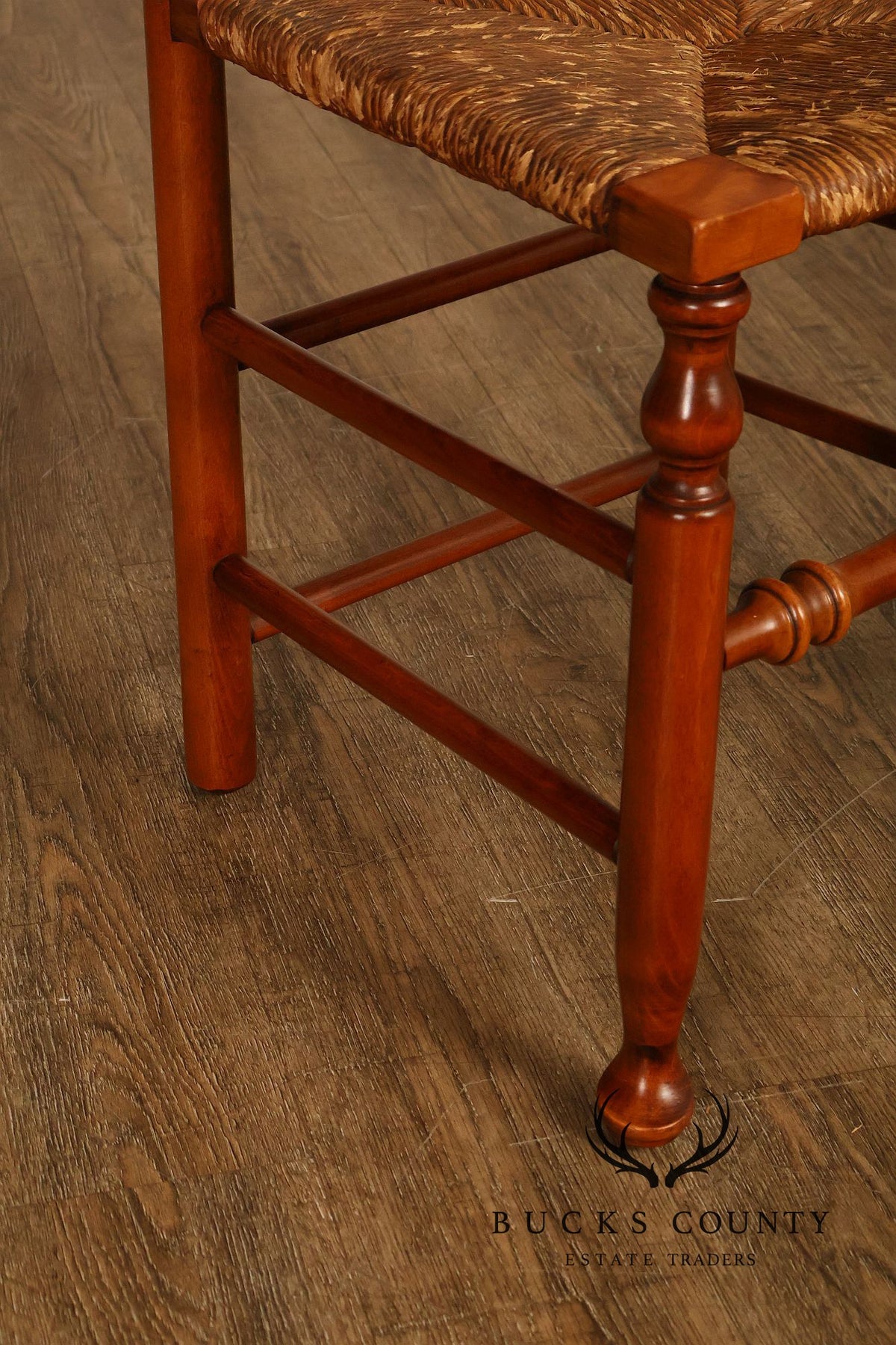 Stickley Set Of Four Cherry Ladder Back Dining Chairs With Rush Seats