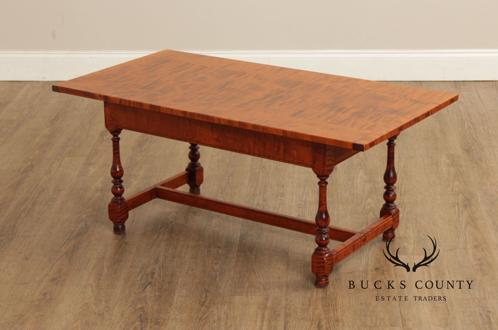 Farmhouse Style Tiger Maple Trestle Coffee Table