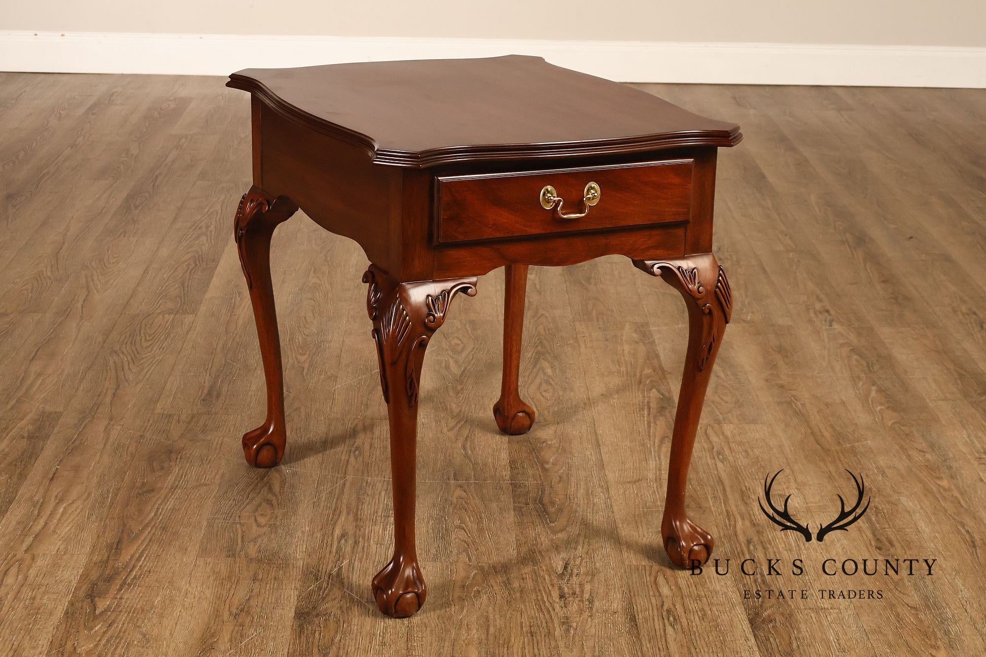Henkel Harris Chippendale Style Mahogany One Drawer Lamp End Table