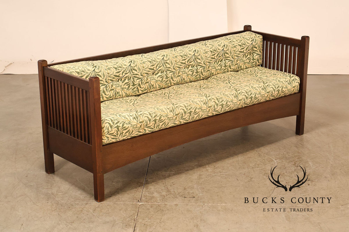Mission Style Mahogany Spindle Settle With Botanical Upholstery