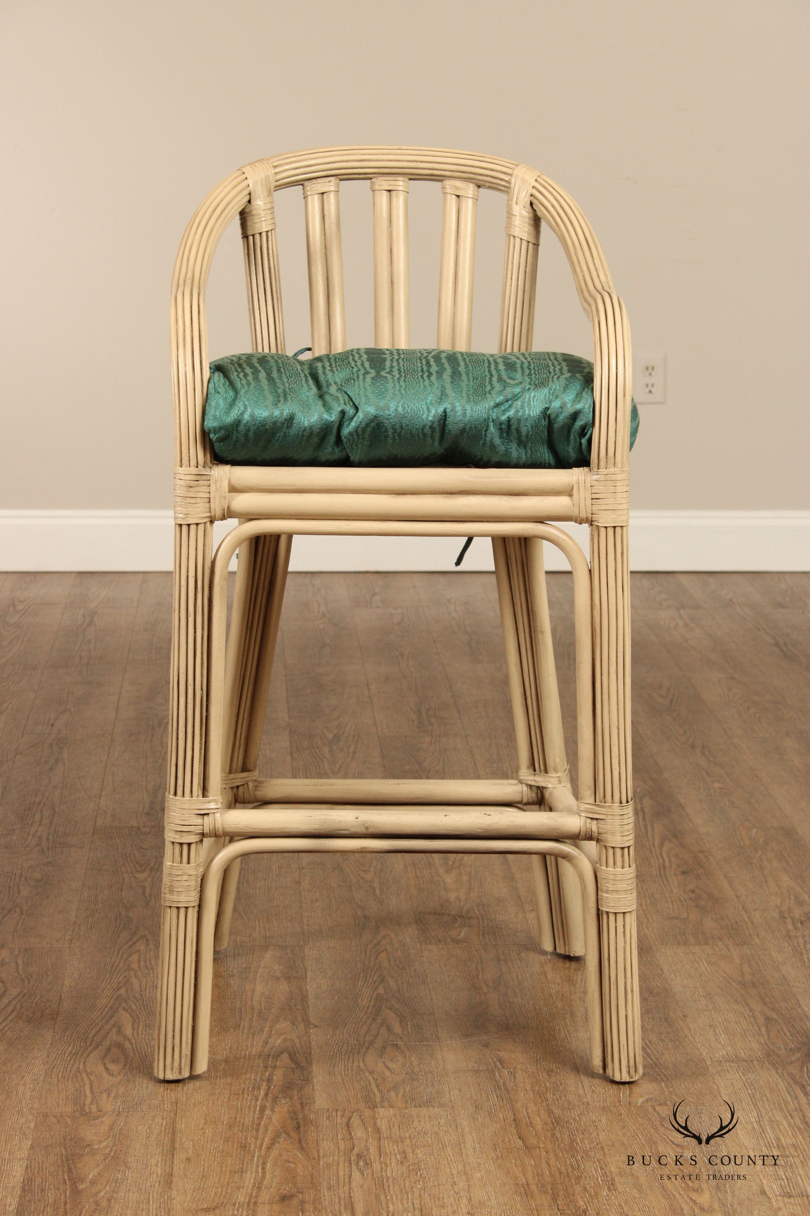 Hollywood Regency Style Pair of Rattan Bar Stools