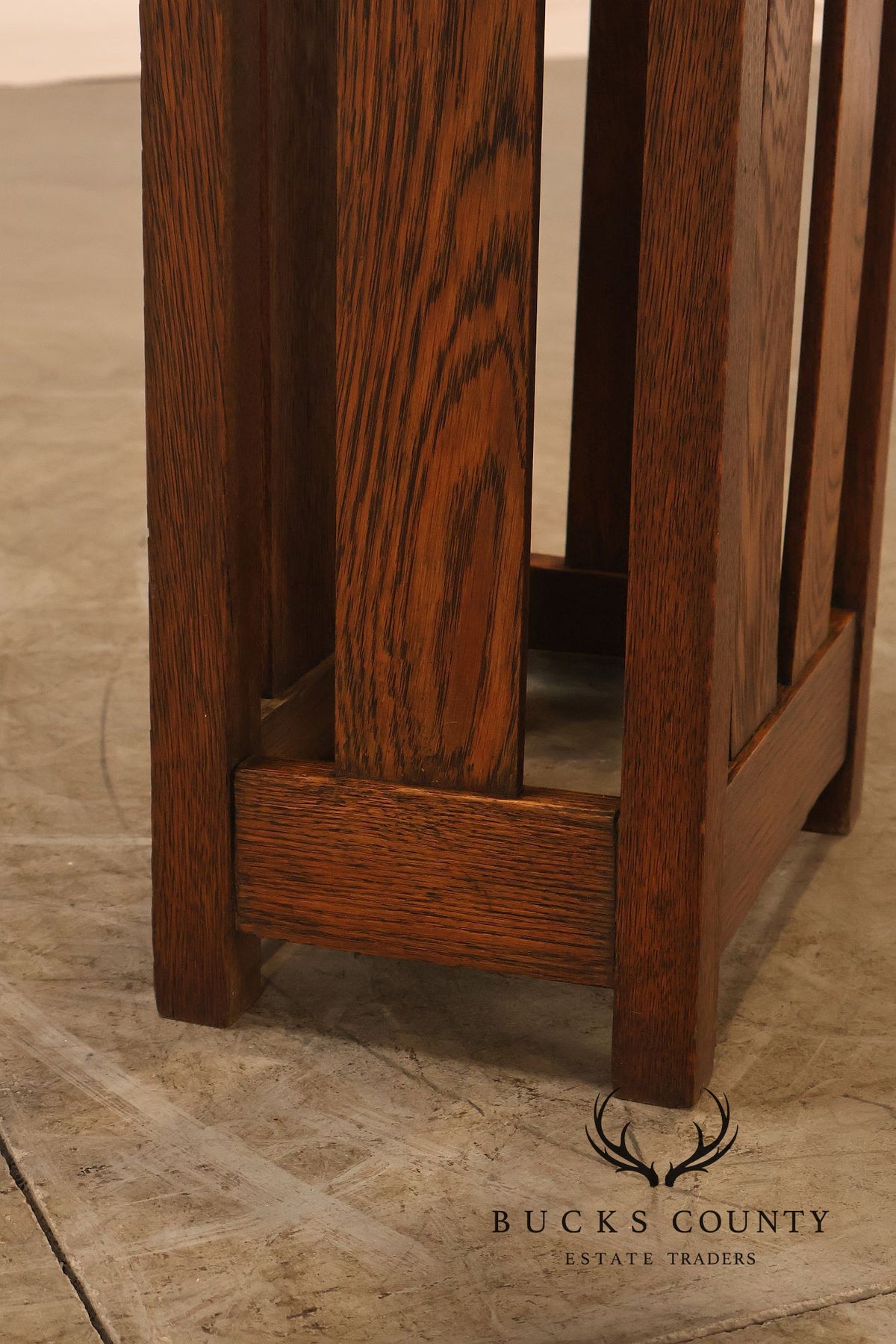 Antique Arts And Crafts Mission Oak Umbrella Stand With Drip Pan