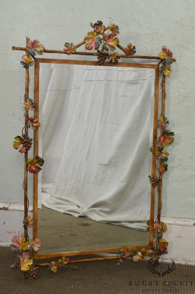 LaBarge Italian Painted Tole Metal Grapevine Beveled Wall Mirror