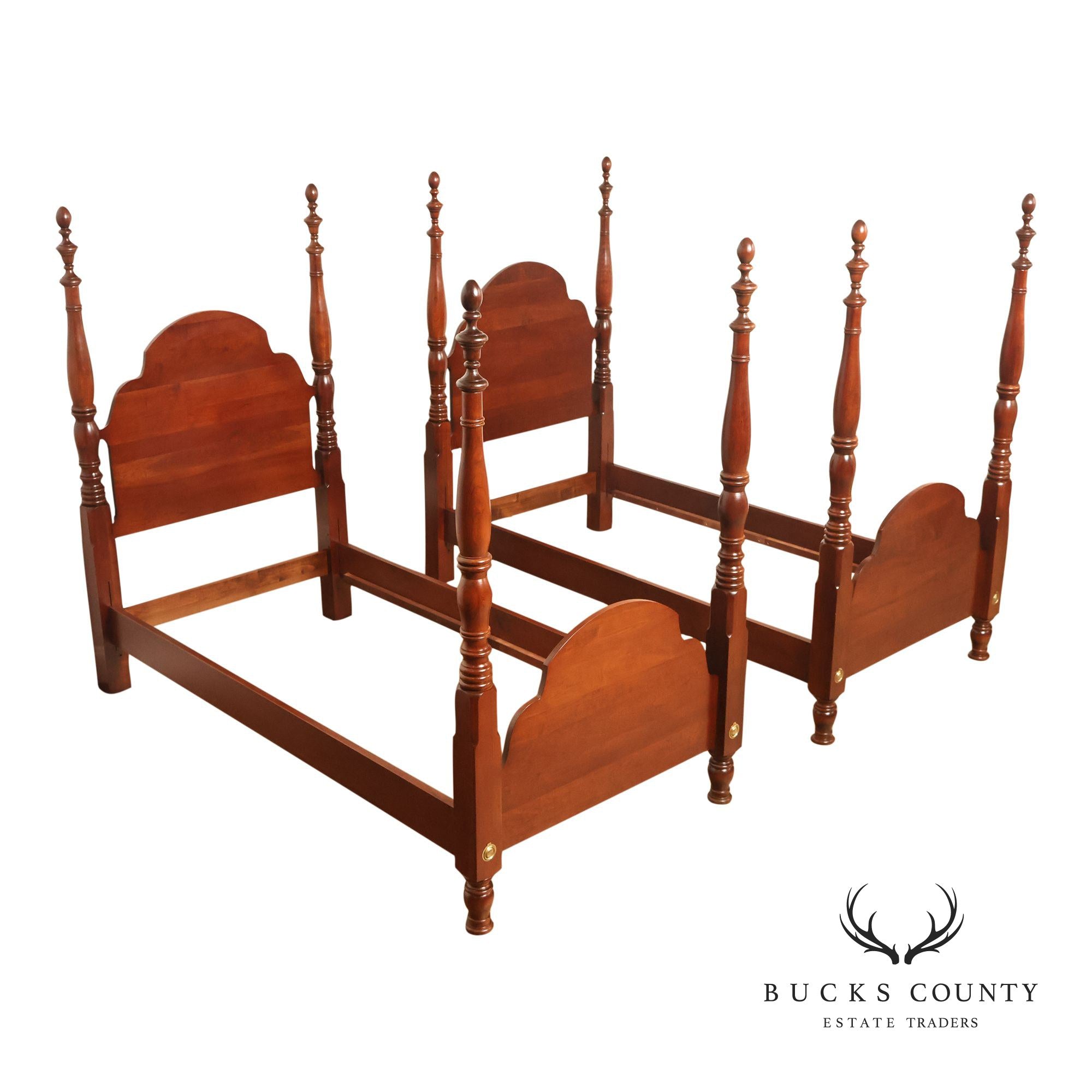 Pair Of Traditional Cherry Wood Twin Poster Beds