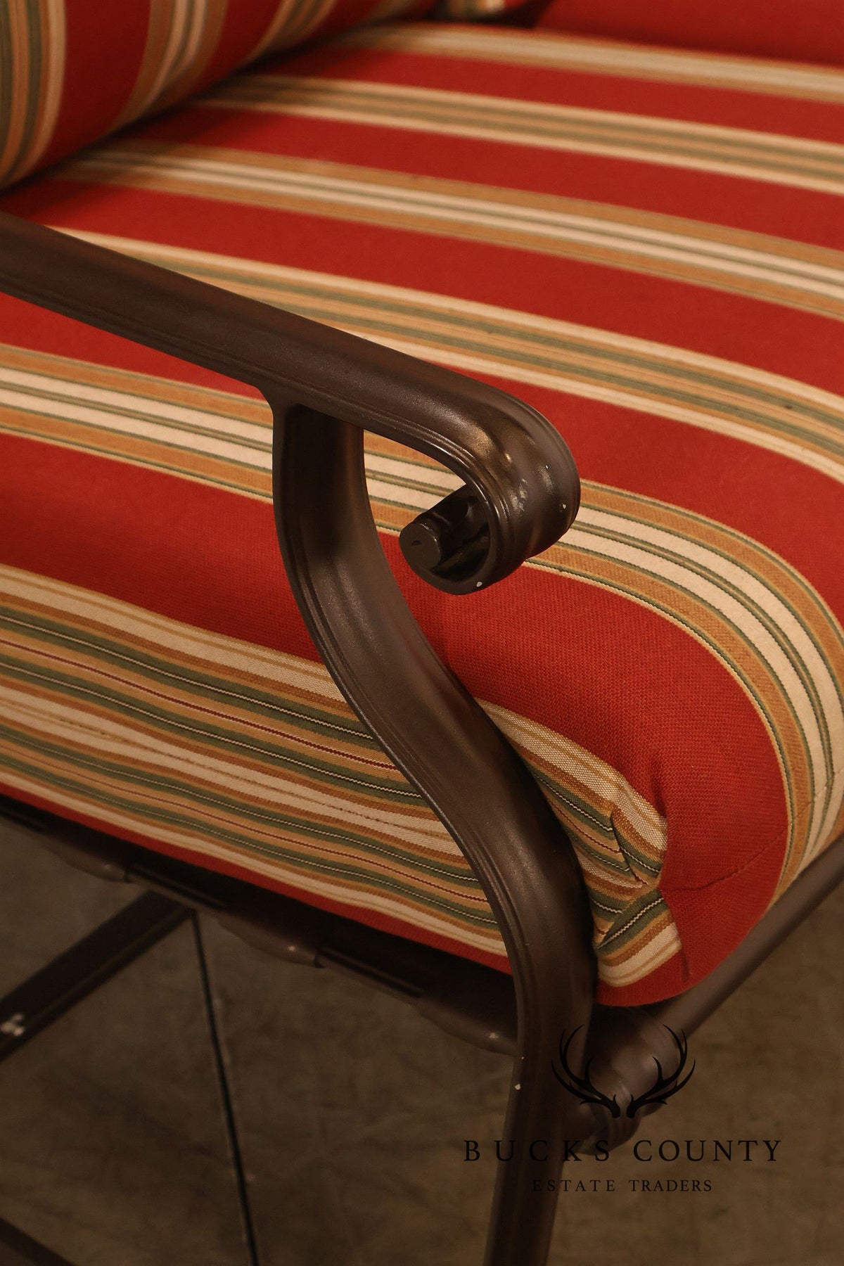 Brown Jordan Outdoor Metal Frame Loveseat With Striped Cushions