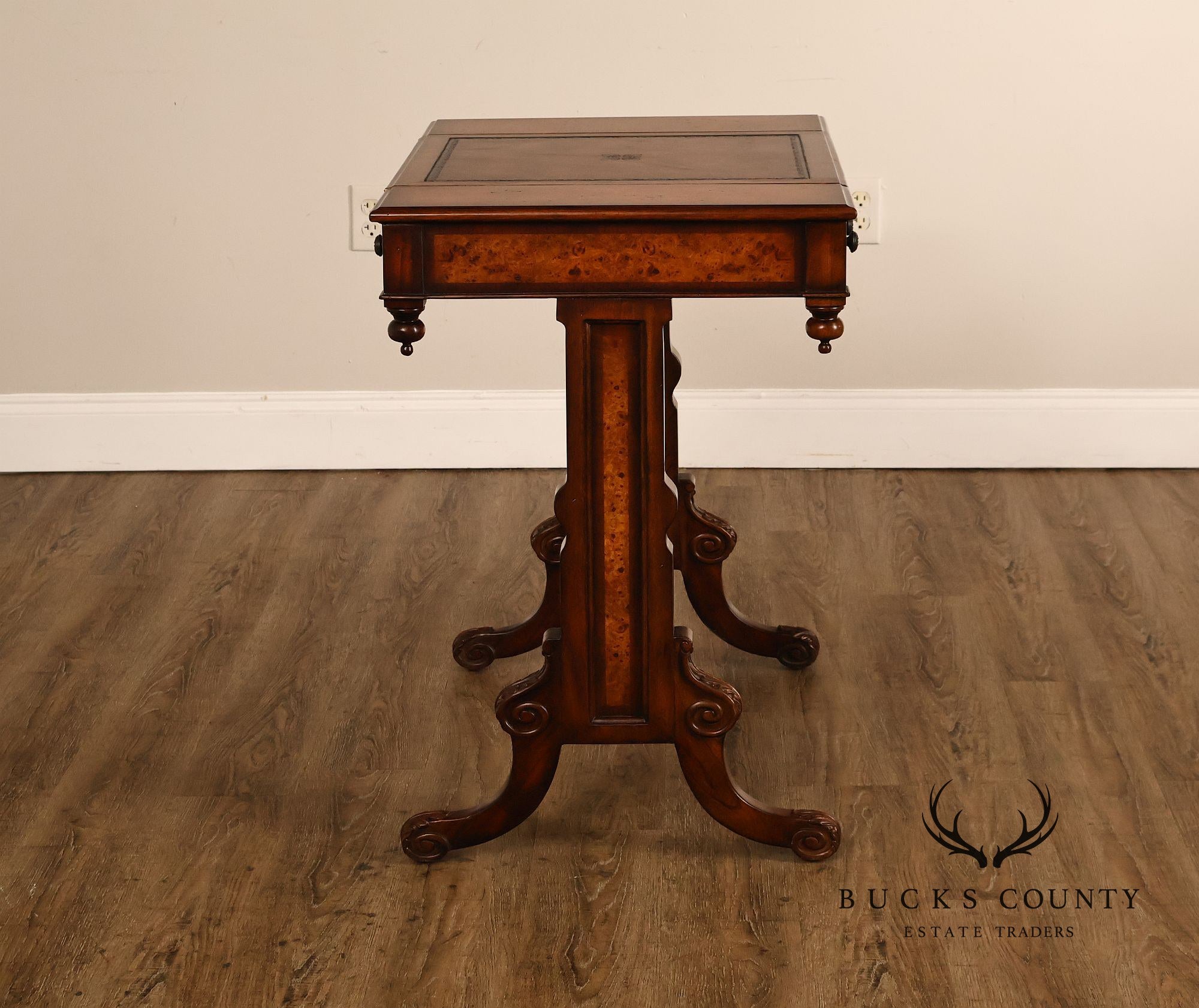 Theodore Alexander Mahogany Burl Wood Game Table