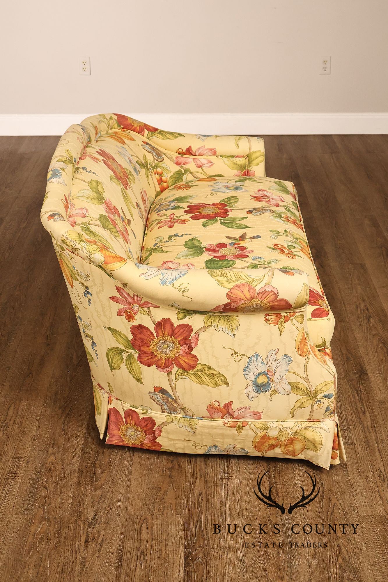 Custom Upholstered Pair Of Floral Chintz Skirted Loveseats