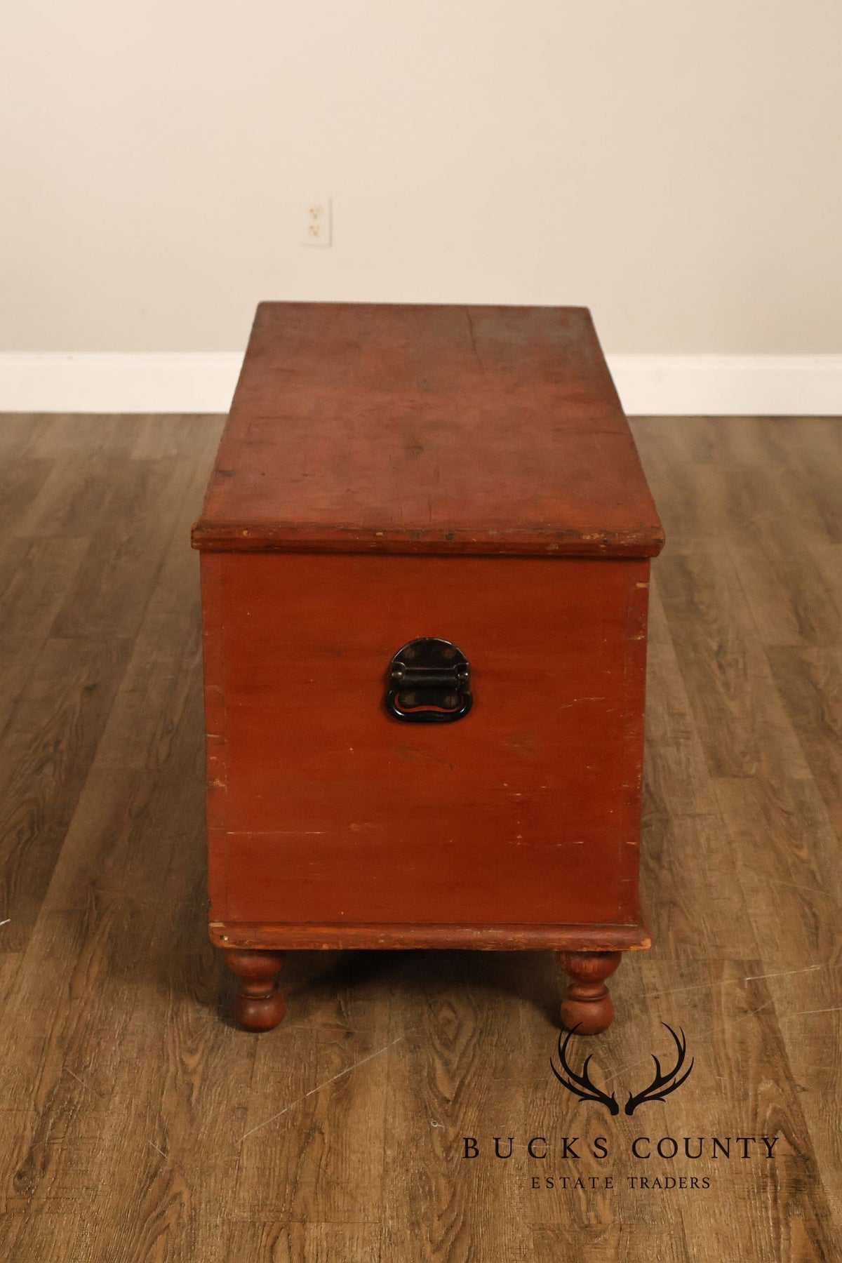 Antique Primitive Pine Painted Blanket Chest On Turned Feet