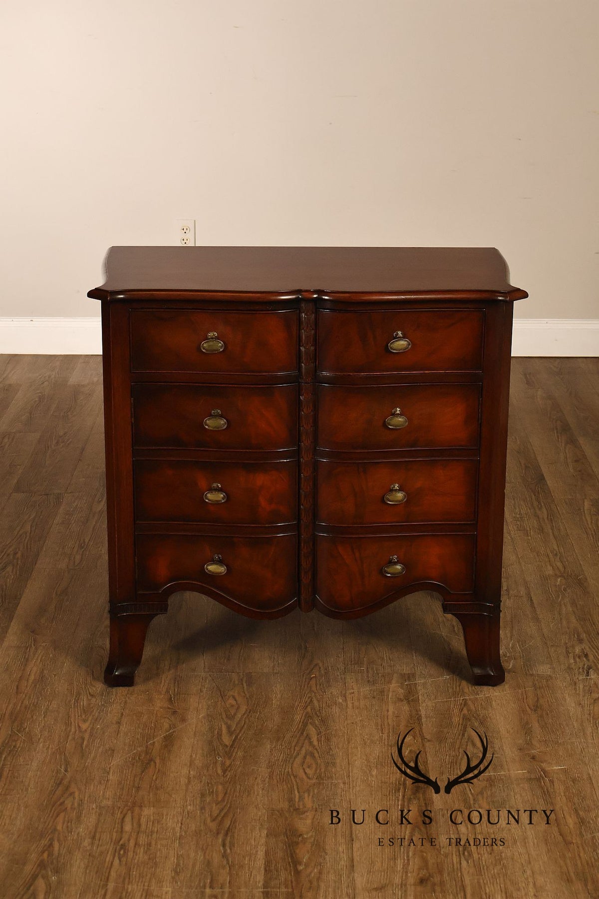 Traditional Mahogany Pair Of  Bow Front Two Drawer And Two Door Cabinets