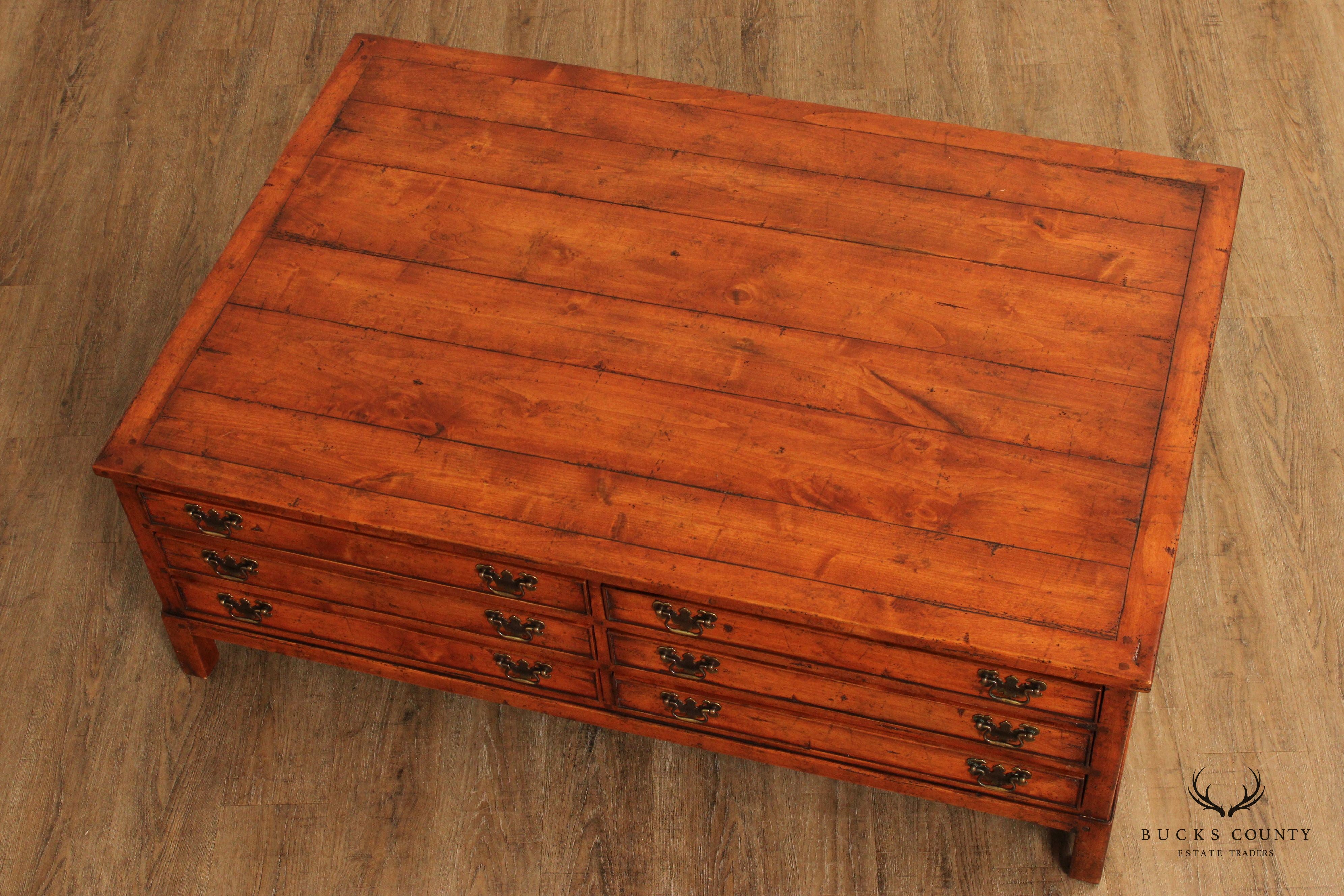 Rustic Distressed Finish Multi-Drawer Coffee Table