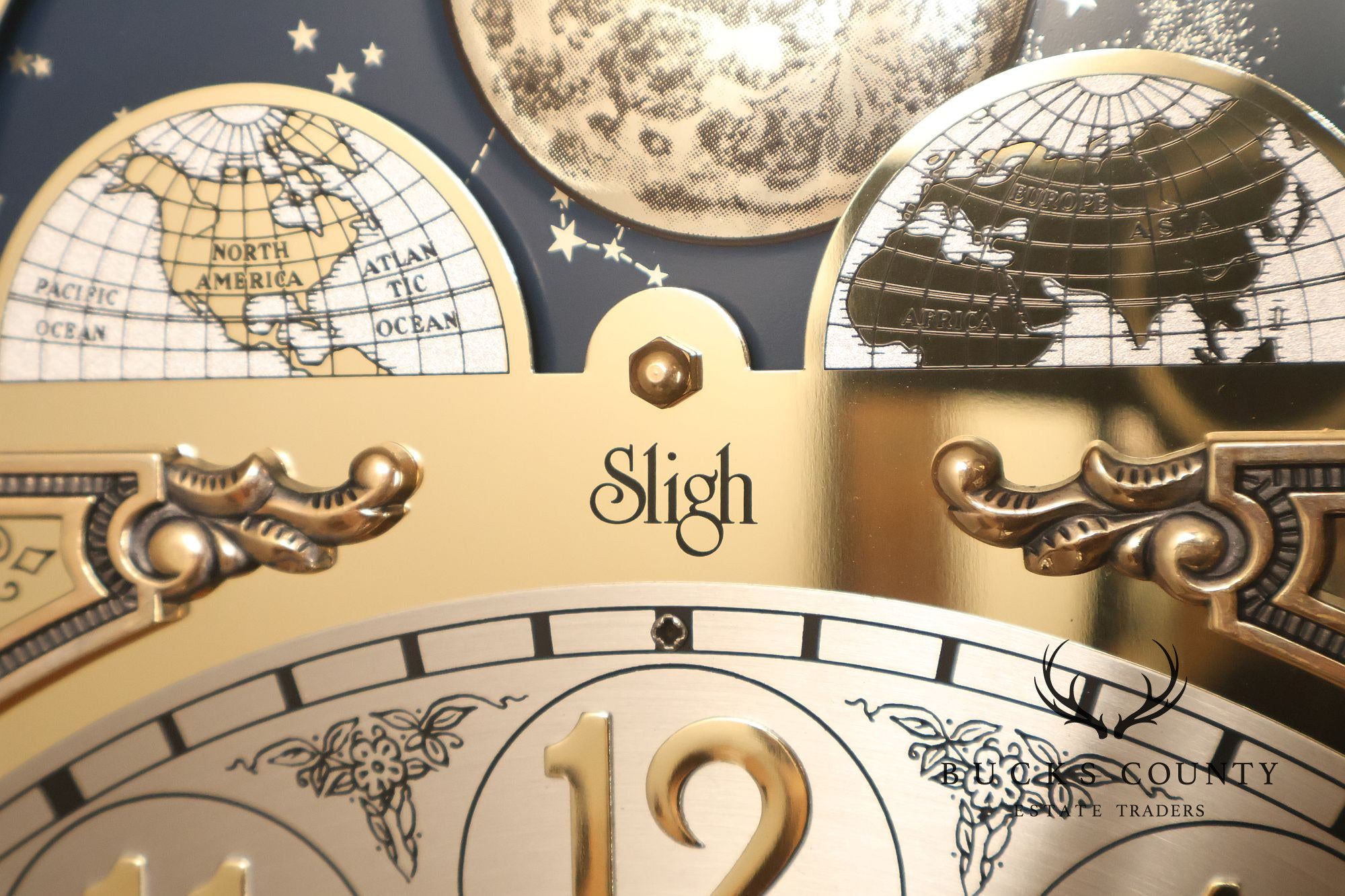 Sligh Mahogany Grandfather Clock With Moon Dial And Triple Chime Movement
