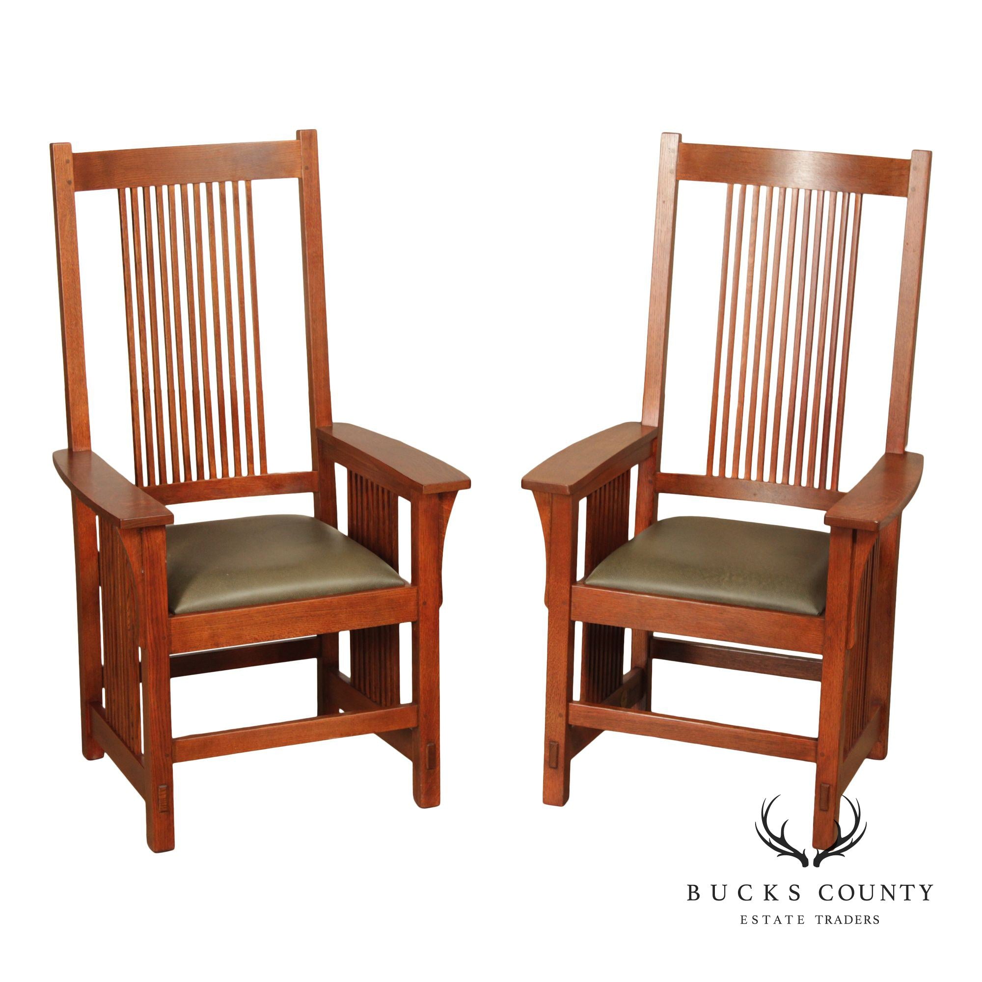 Stickley Mission Collection Pair of Oak Spindle Armchairs