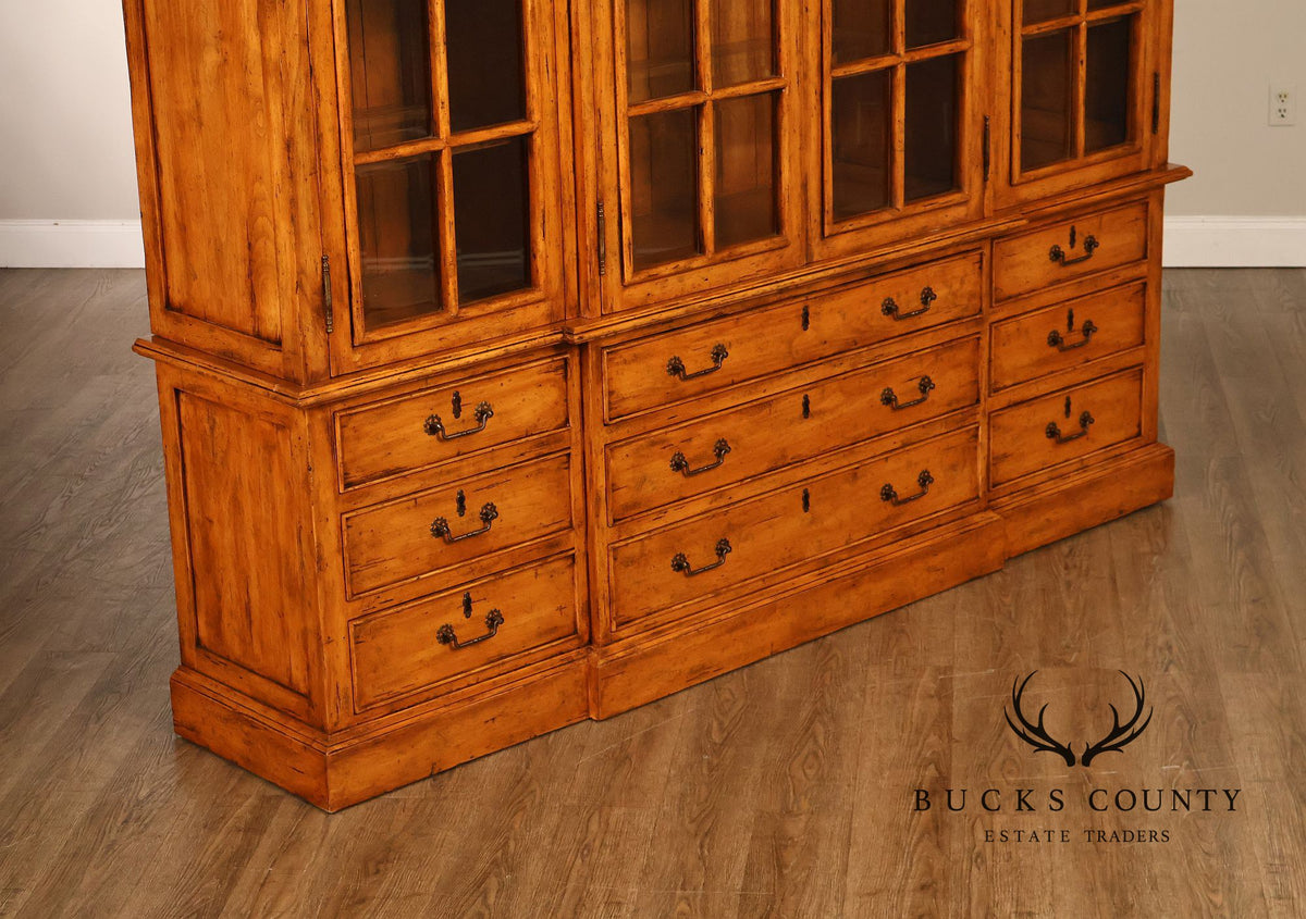 Guy Chaddock Large Rustic Pine Library Bookcase Breakfront With Glazed Doors And Drawers