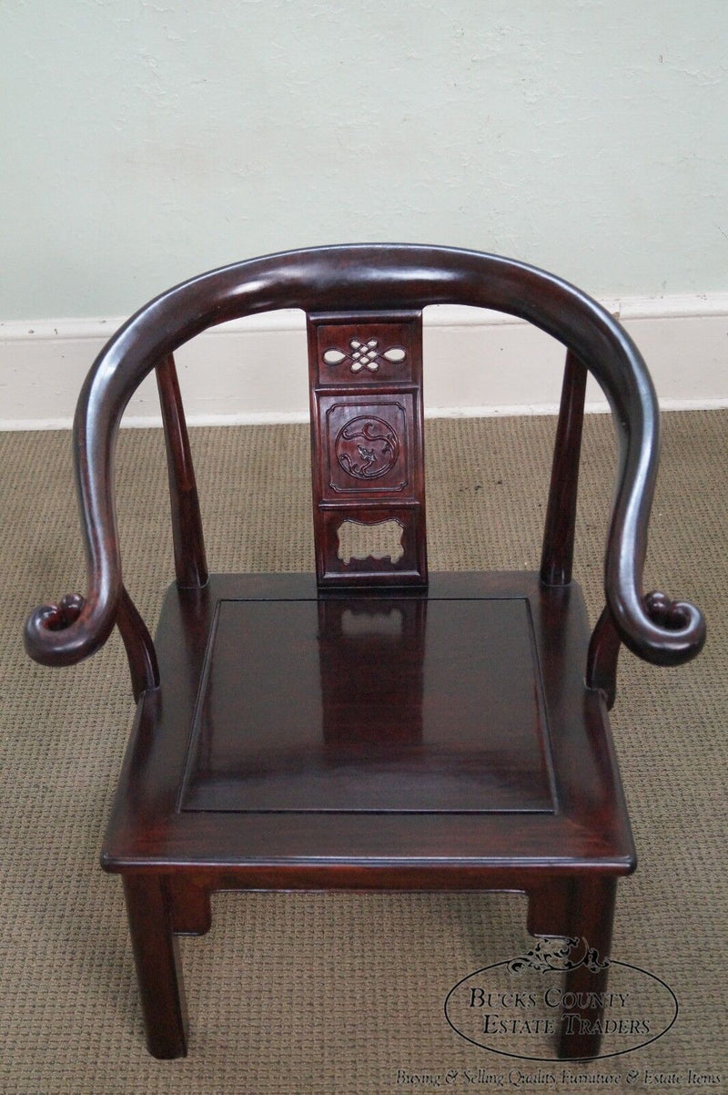 Vintage Chinese Rosewood Pair of Horseshoe Lounge Chairs