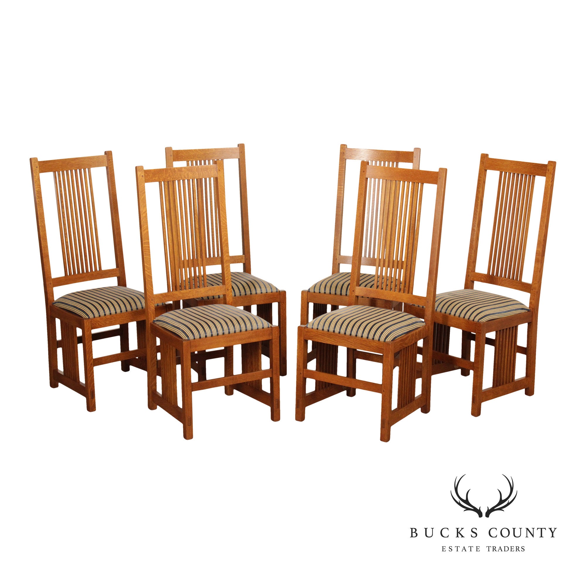 Stickley Mission Collection Set of Six Oak Spindle Dining Chairs