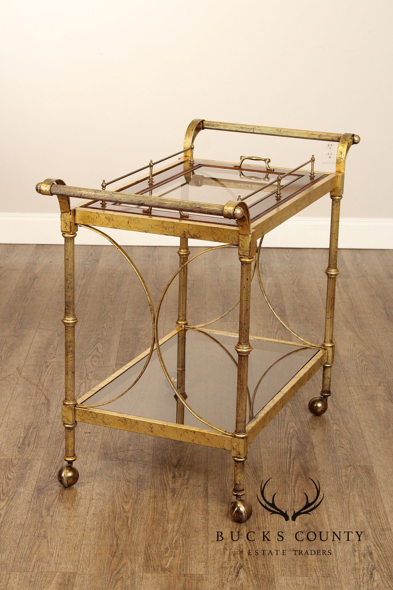 Hollywood Regency Vintage Gold Tray-Top Bar Cart