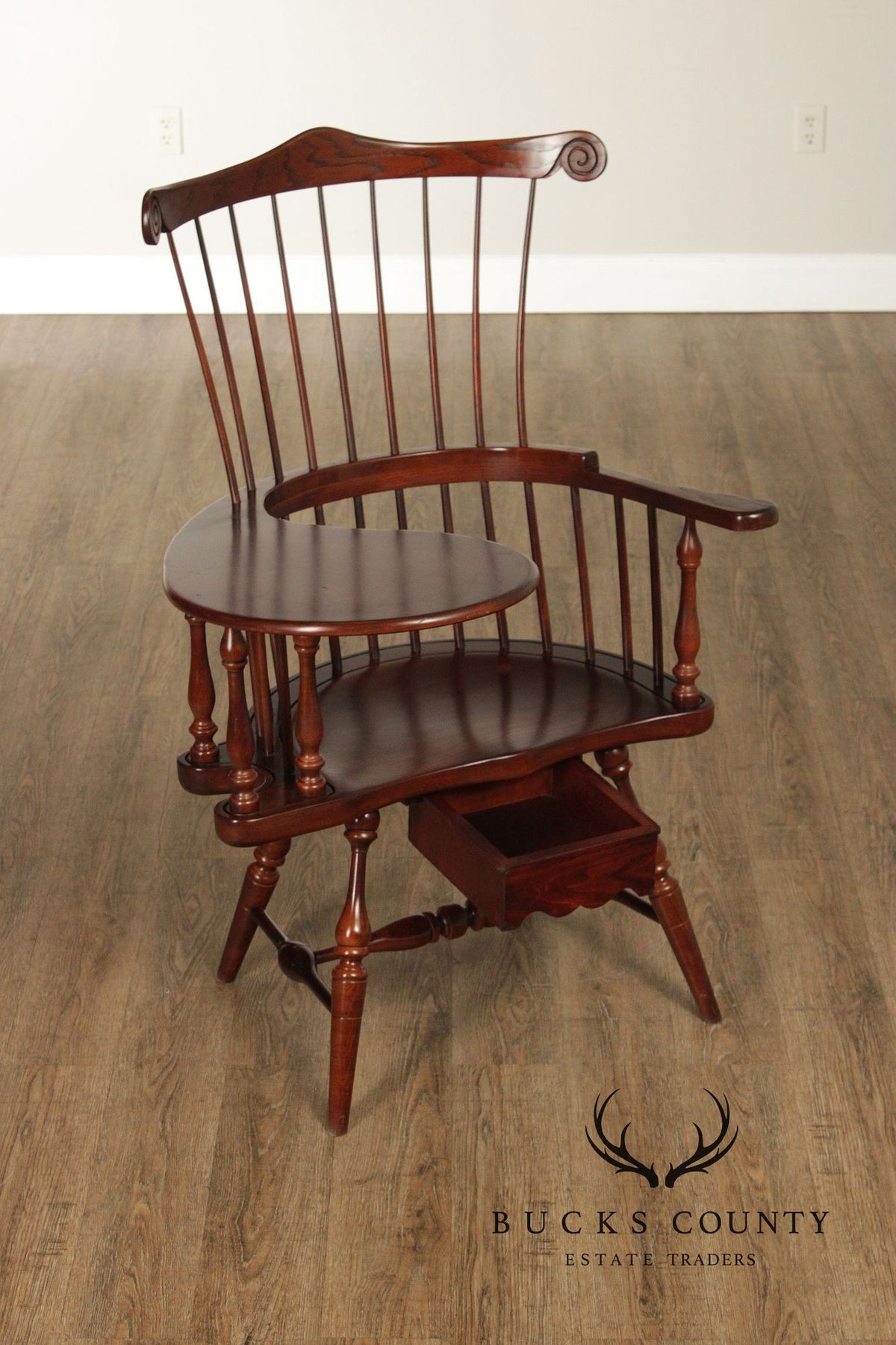 Vintage Duckloe Comb Back Windsor Style Writing Armchair With Storage Drawer