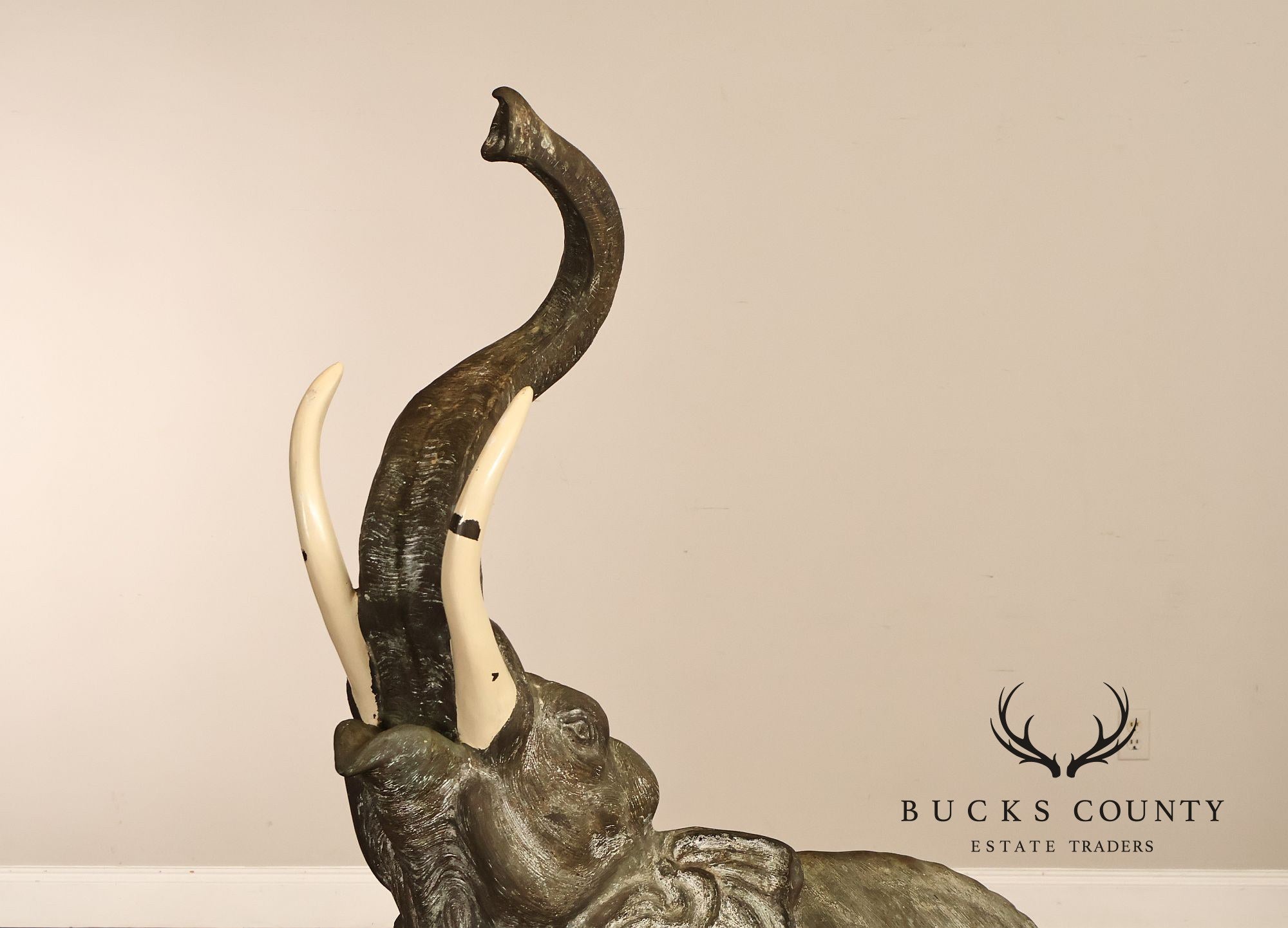 Monumental Cast Bronze Raised Trunk Elephant Garden Statue