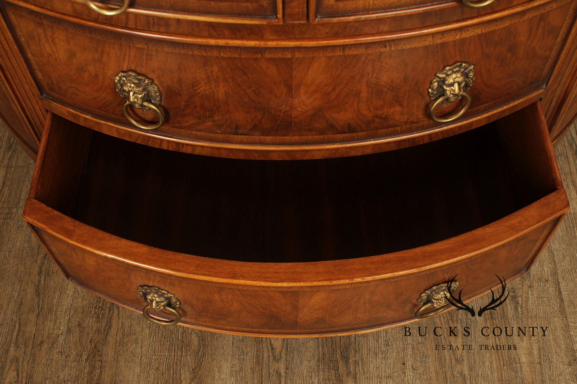 Regency Style Burl Walnut Demilune Commode