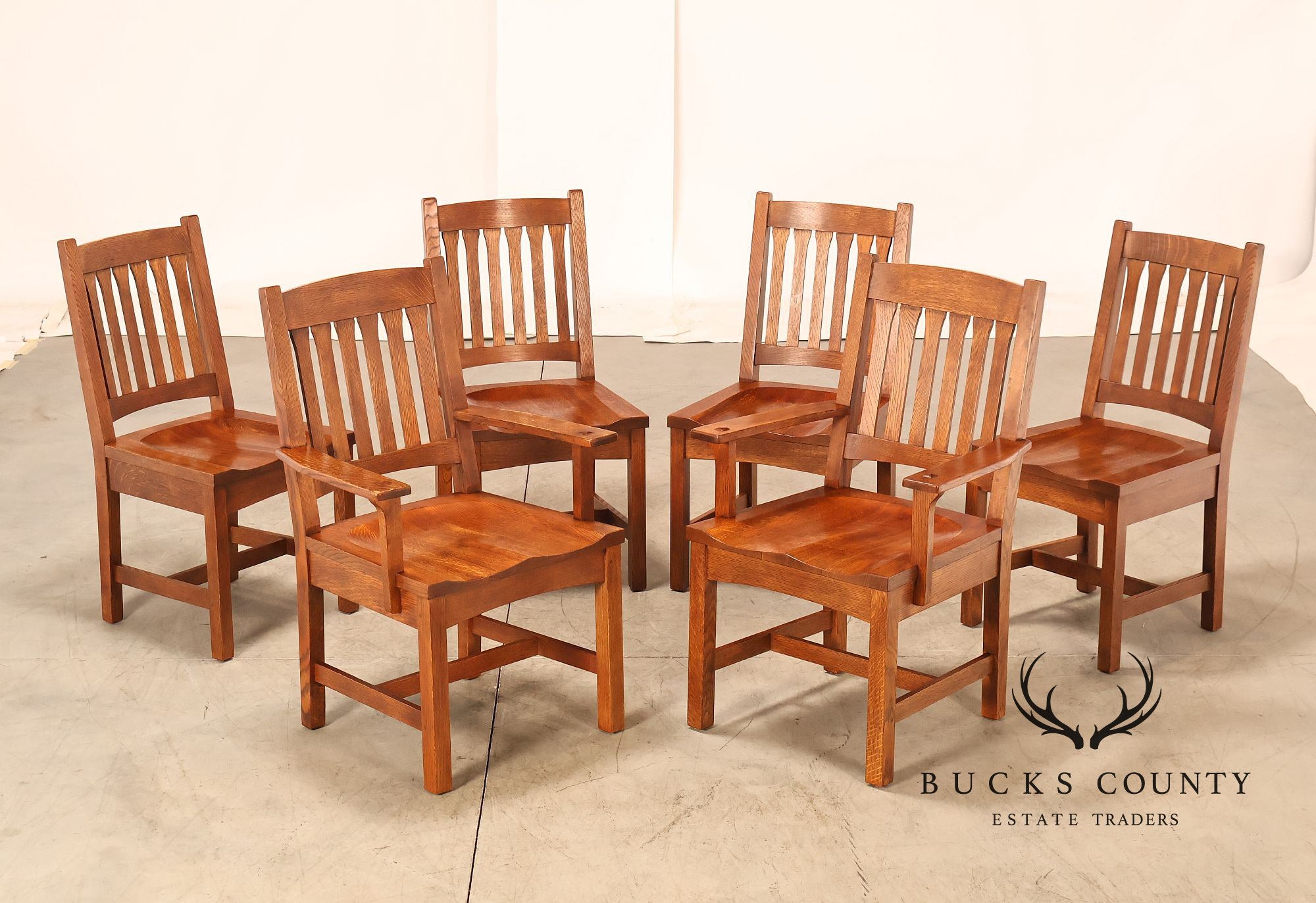 Stickley Mission Collection Set of Six Cottage Oak Dining Chairs