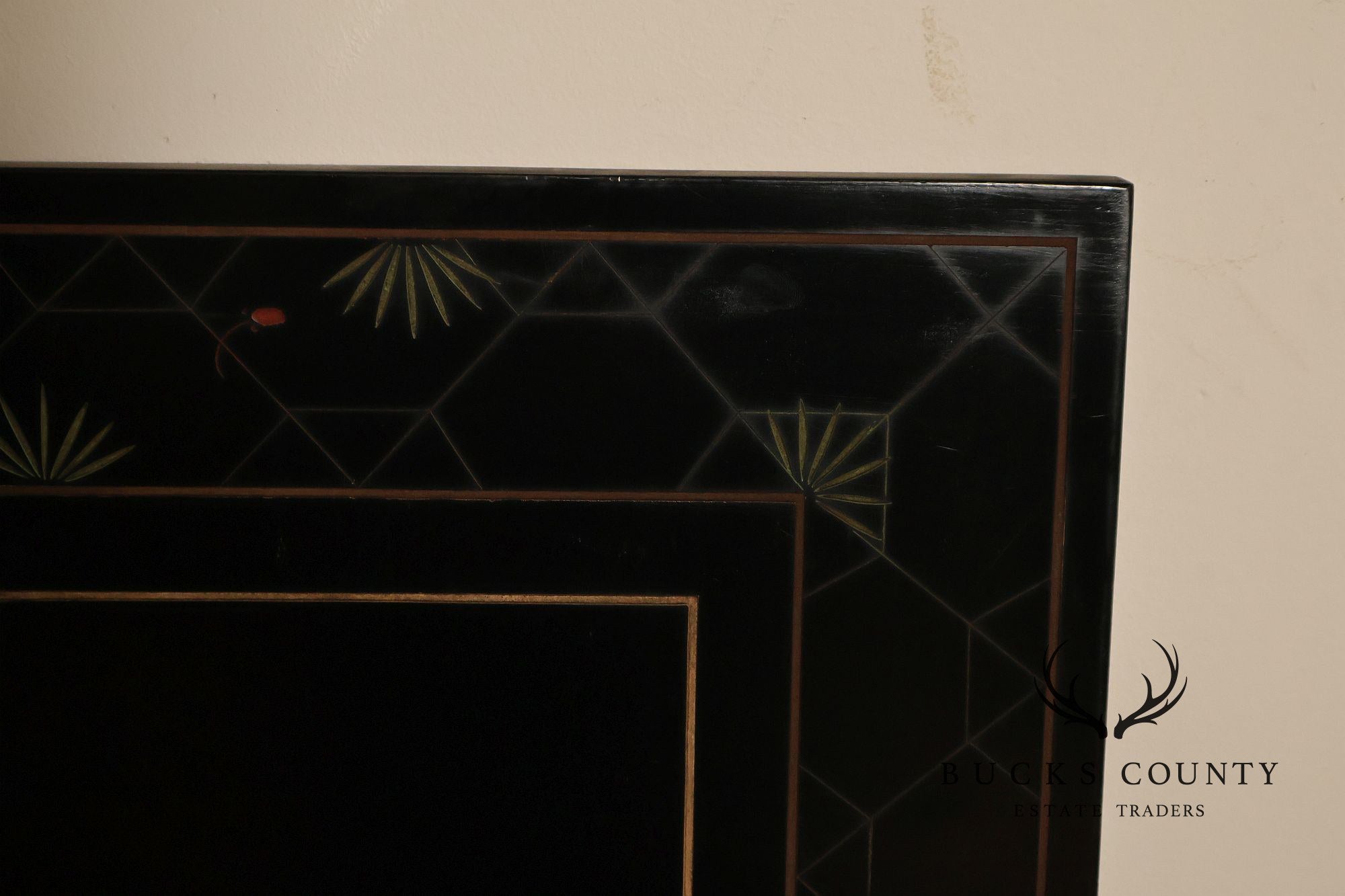 Asian Style Black Vintage Lacquer Six Panel Folding Screen