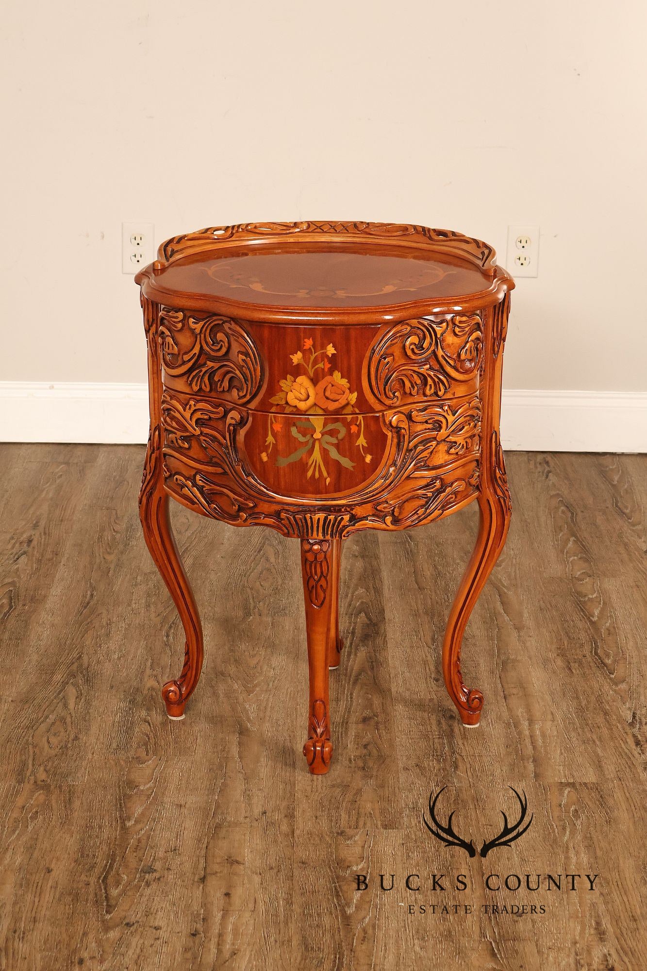 French Louis XV Style Marquetry Inlaid Nightstand