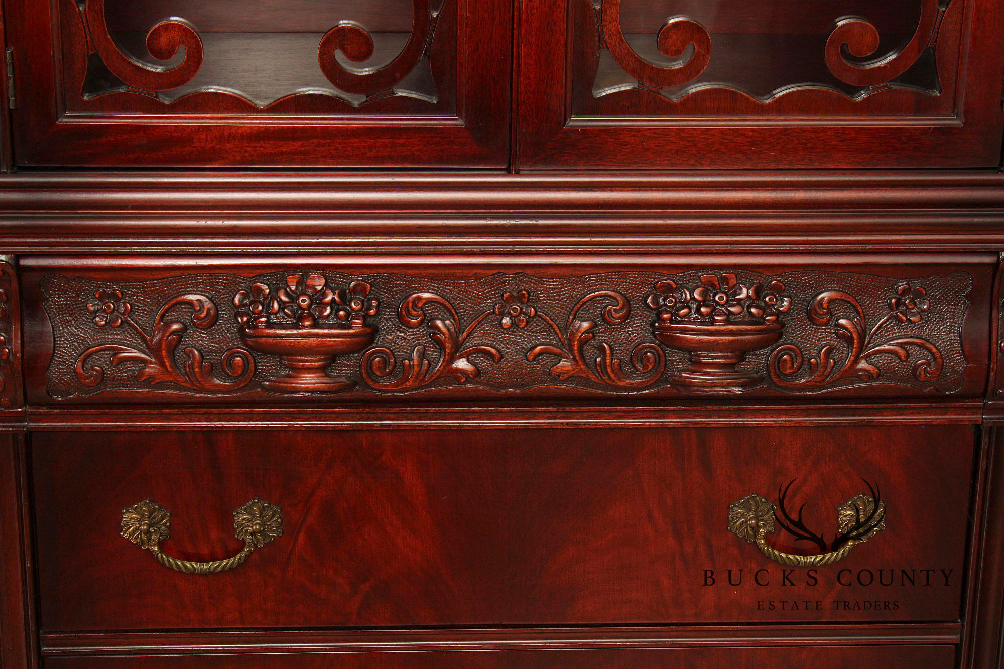 1940's Vintage Carved Mahogany China Cabinet