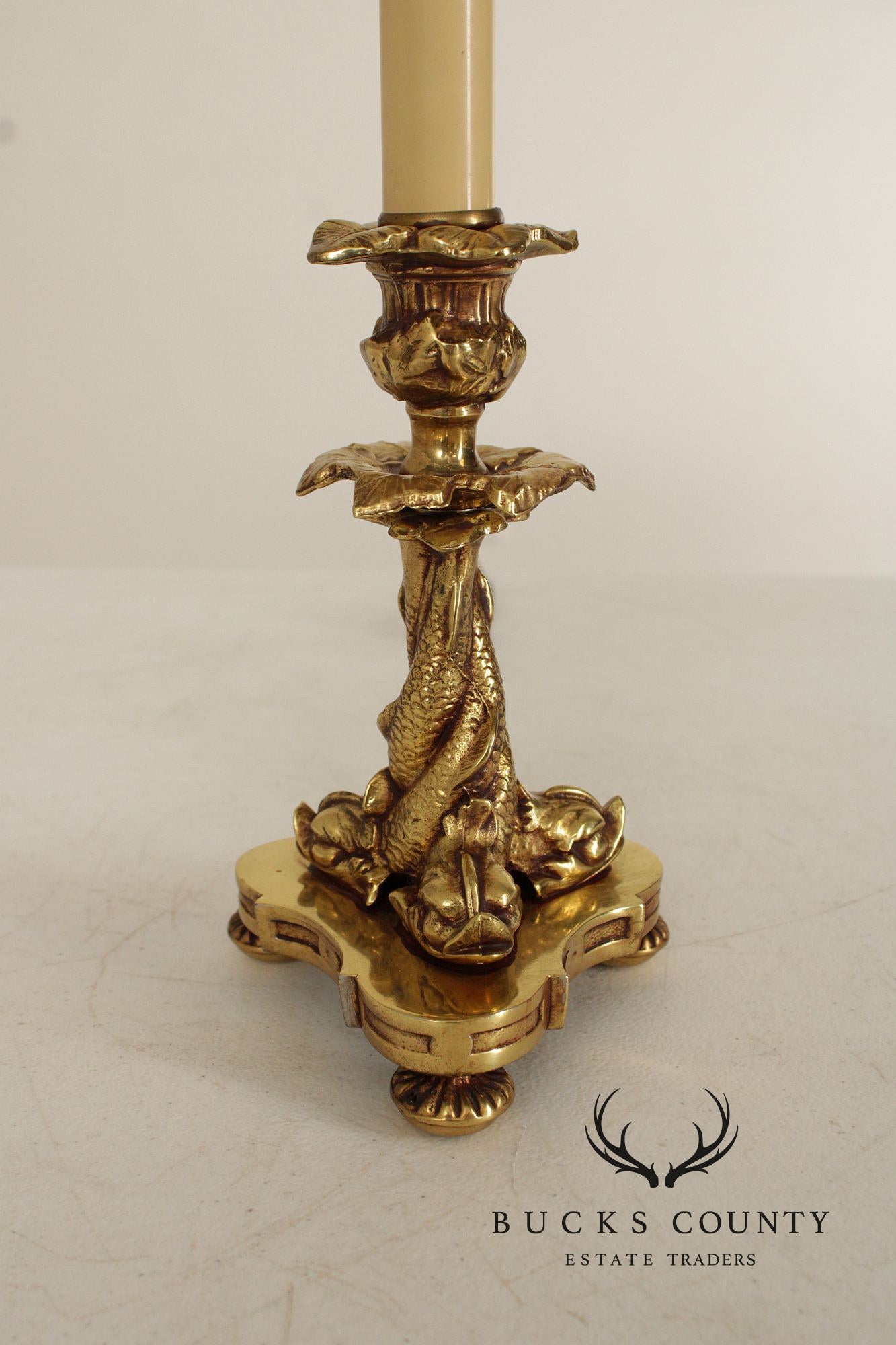 Rococo Style Pair of Brass Candlestick Table Lamps