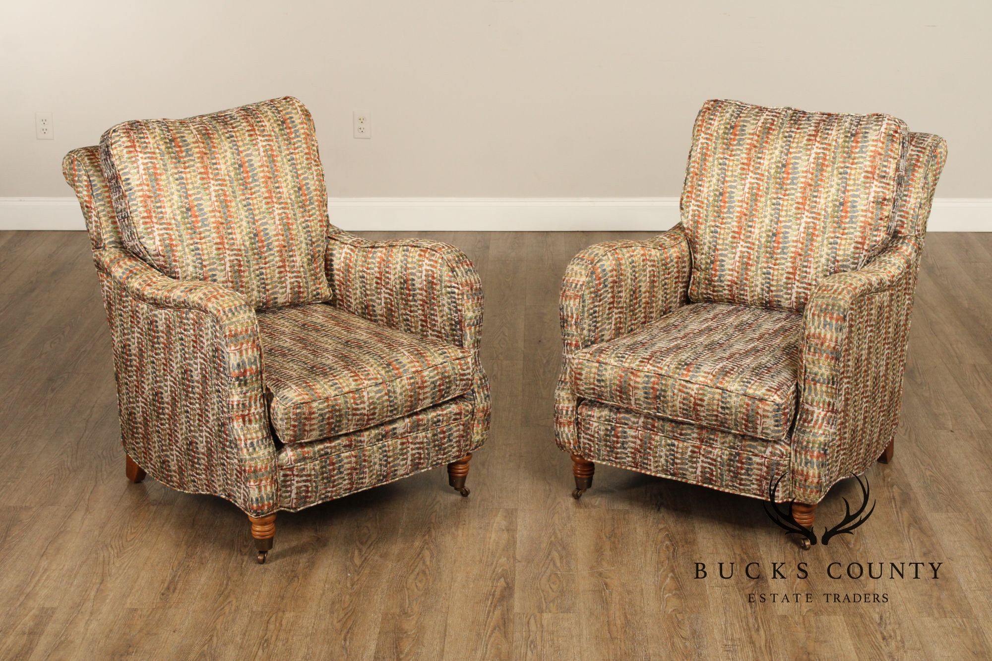 English Regency Style Modern Pair Of Lounge Chairs With Ottoman