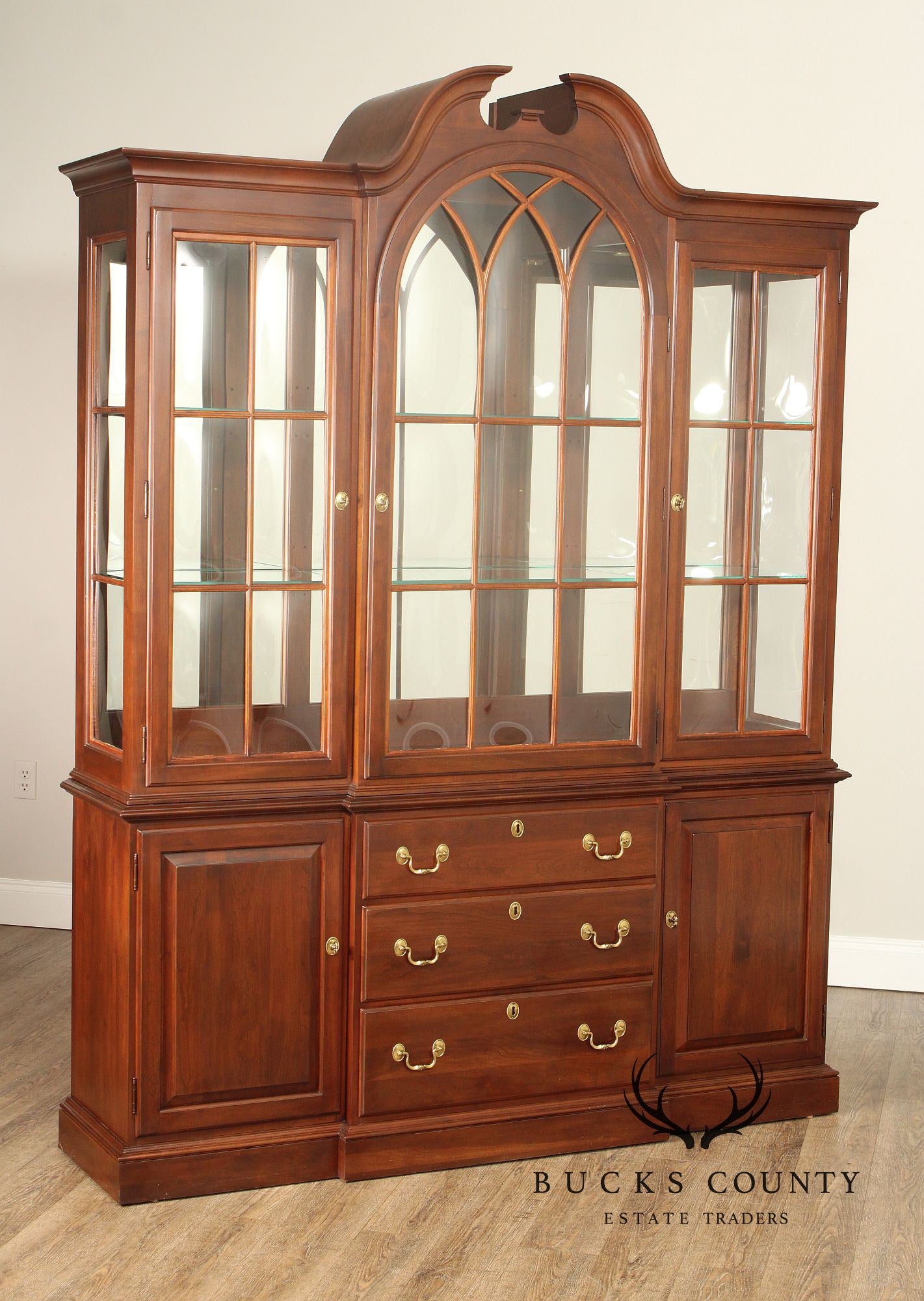 Ethan Allen Cherry Breakfront China Cabinet