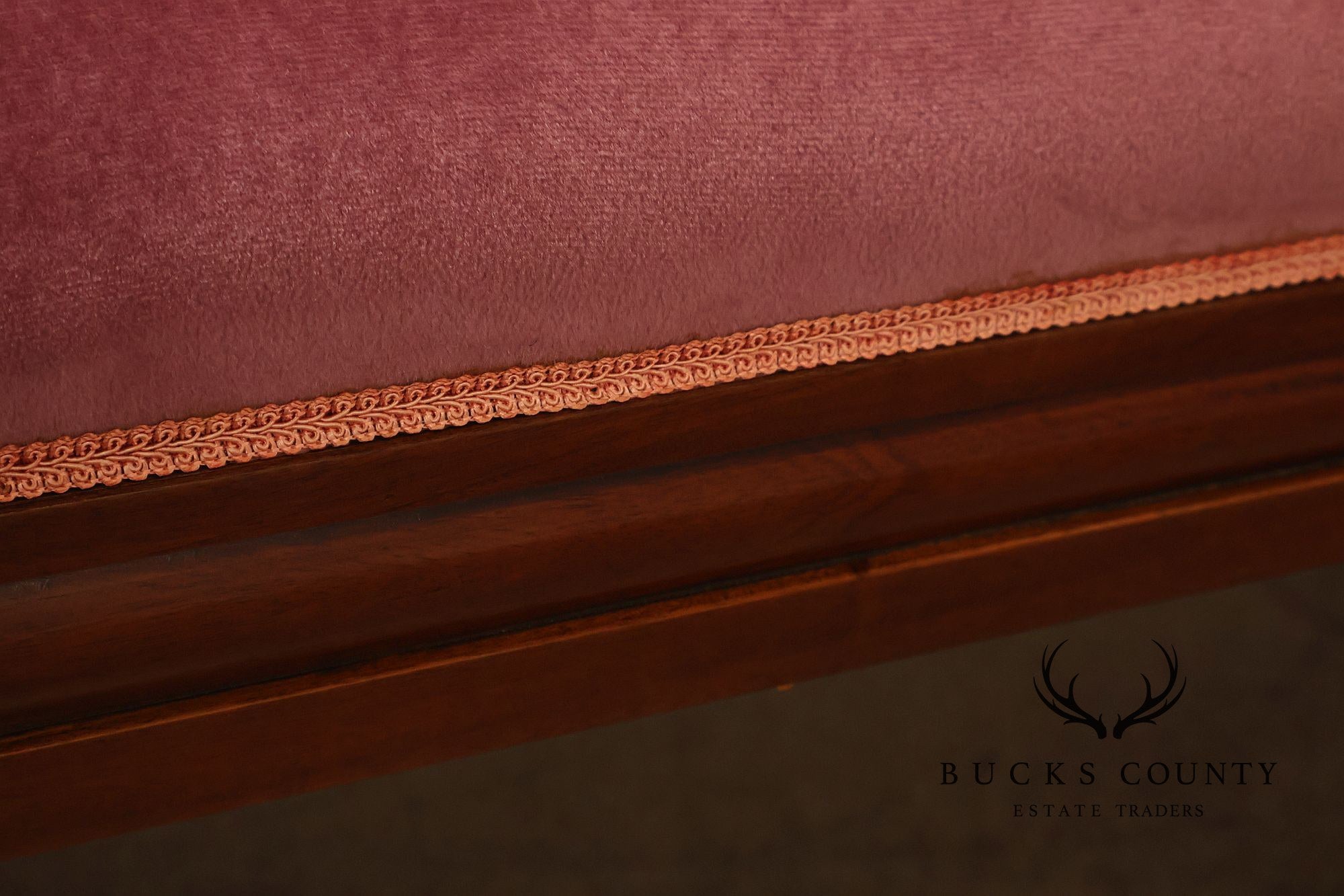 Victorian Style Mahogany Carved Wood Framed Pink Velour Upholstered Sofa