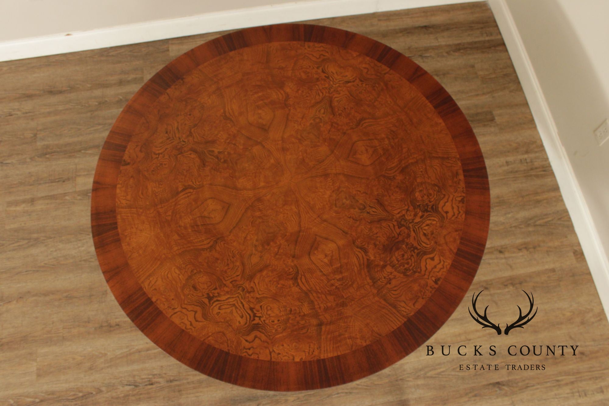 Italian Made Empire Style Round Burlwood Pedestal Center Table