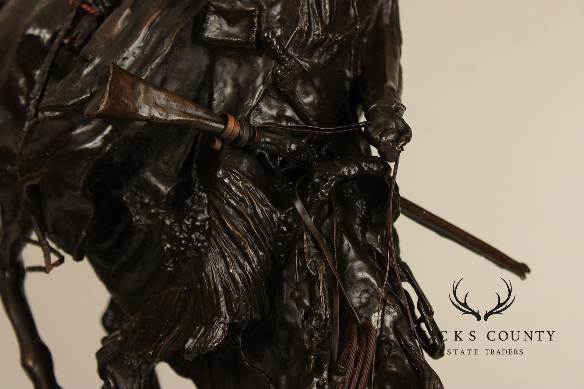 Frederic Remington Mountain Man Bronze Sculpture On Marble Base