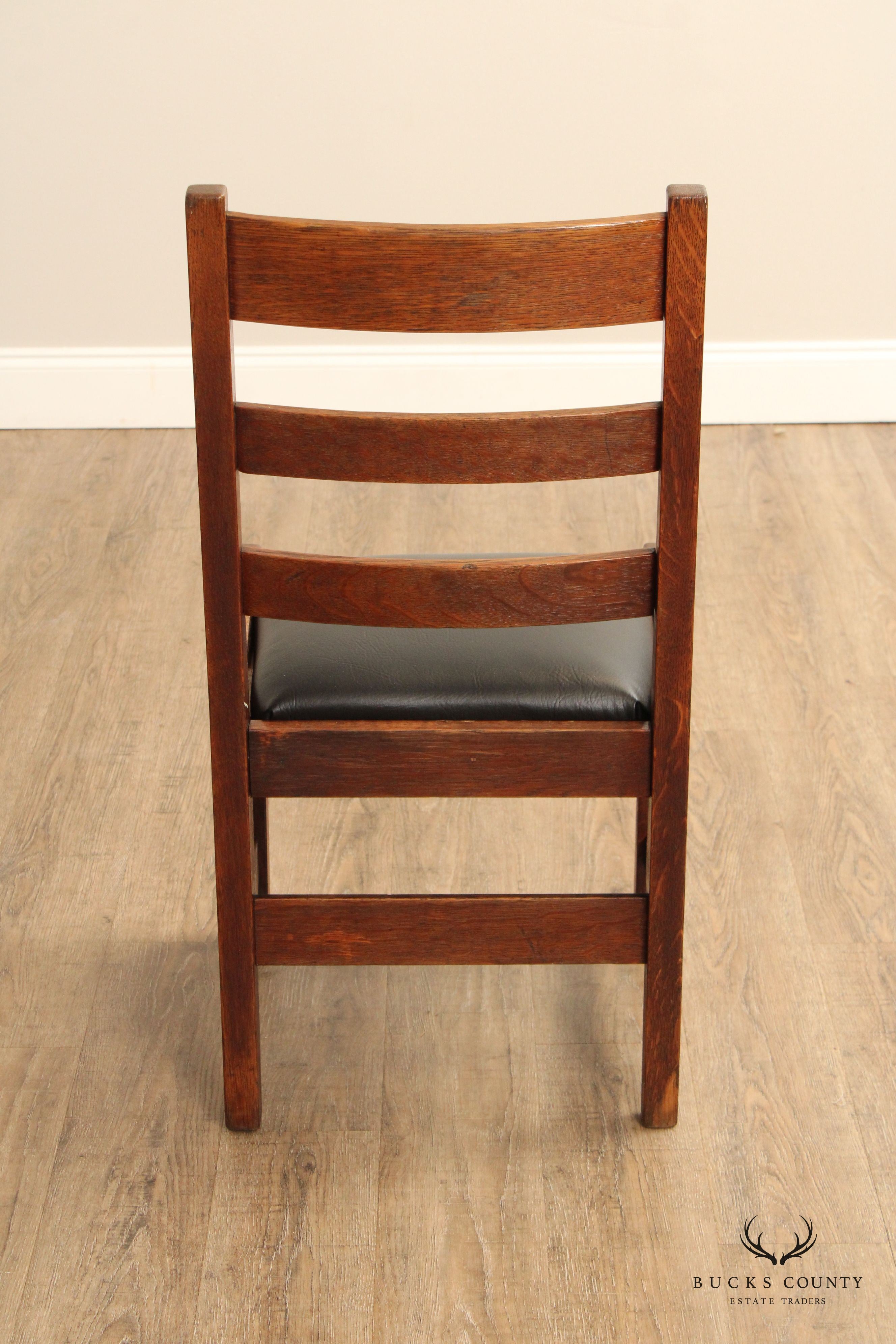 Mission Style Assembled Set of Seven Oak Ladder Back Dining Chairs