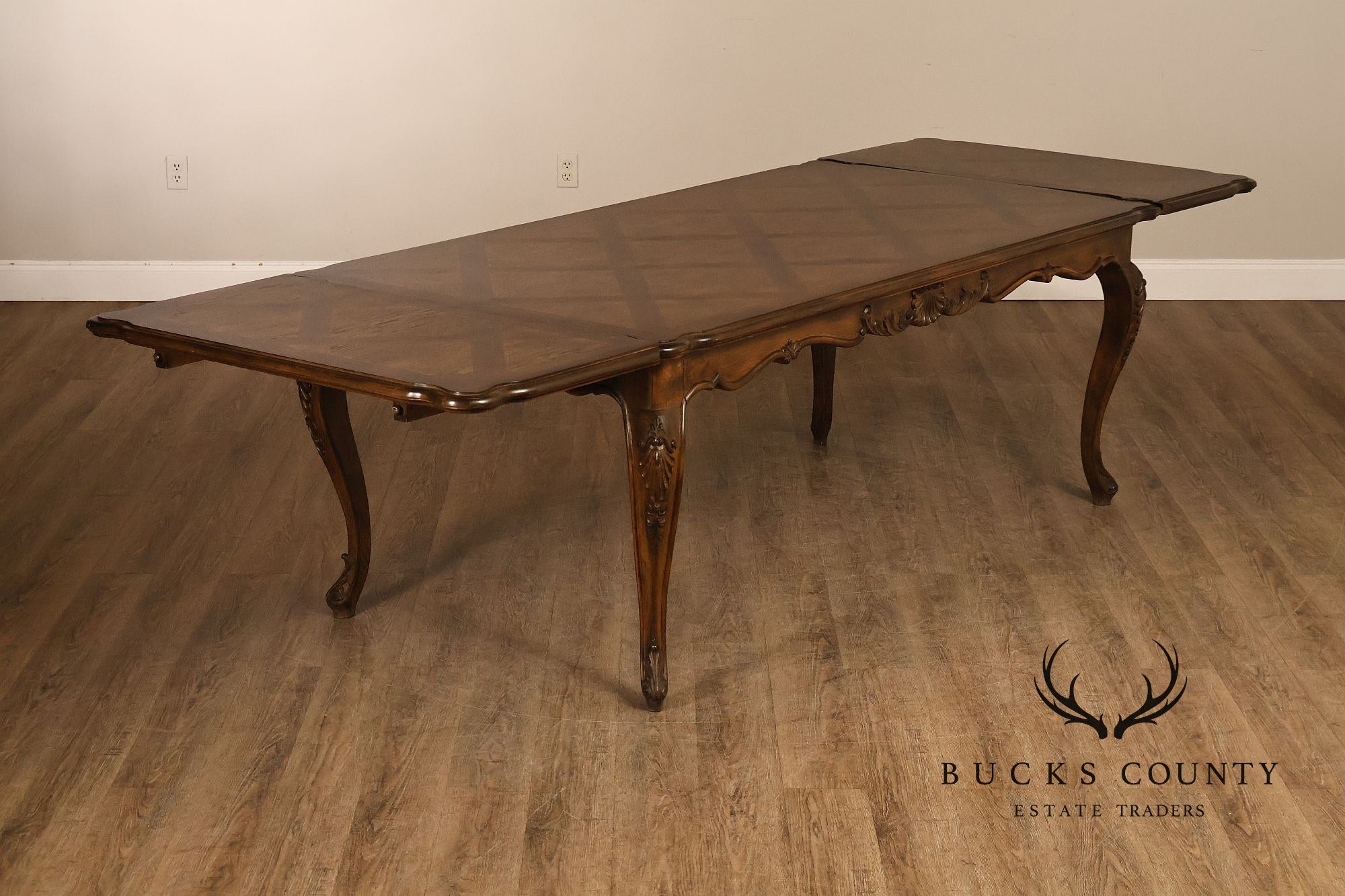 French Country Parquetry Top Expandable Dining Table