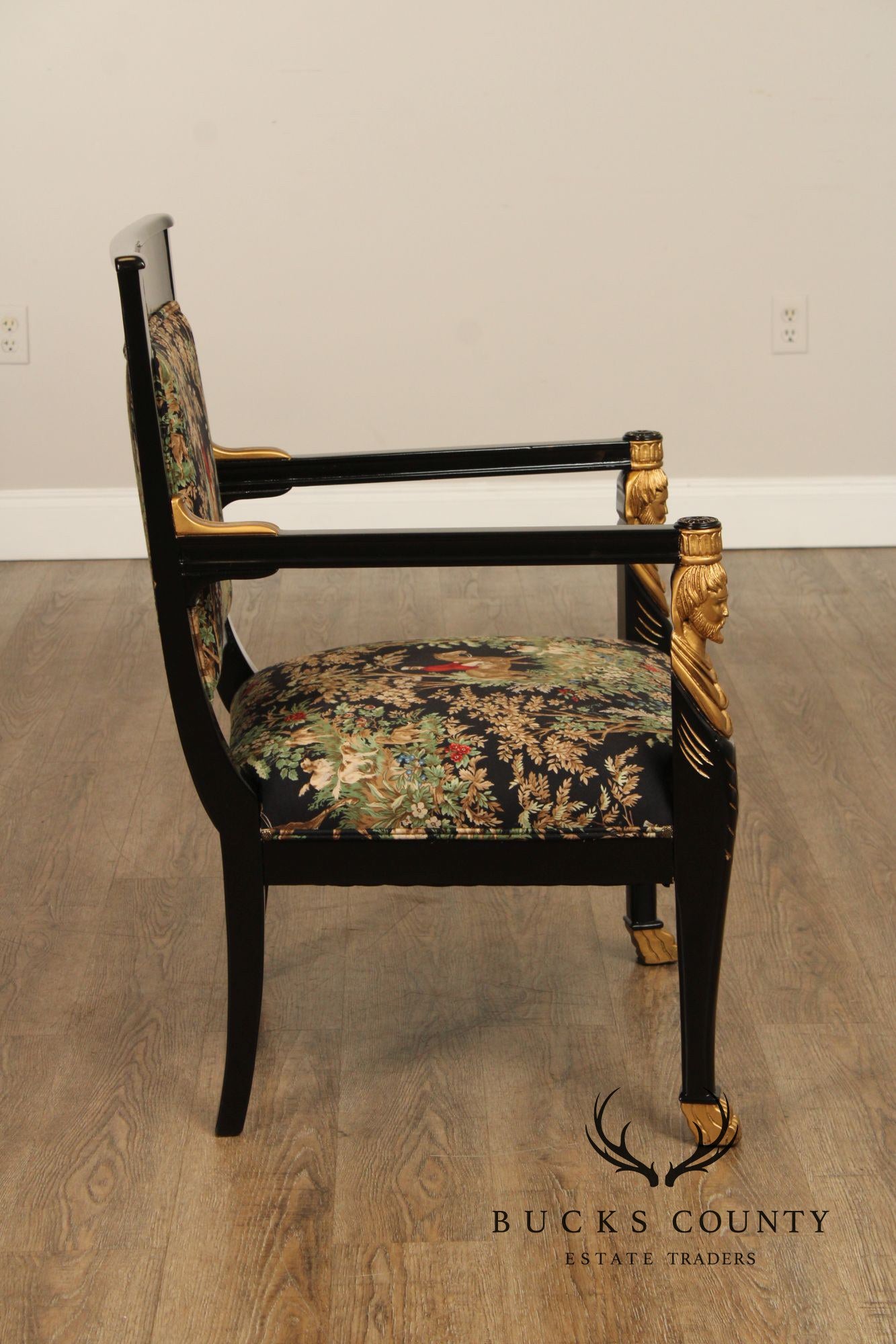 Empire Style Ebonized and Partial Gilt Armchair