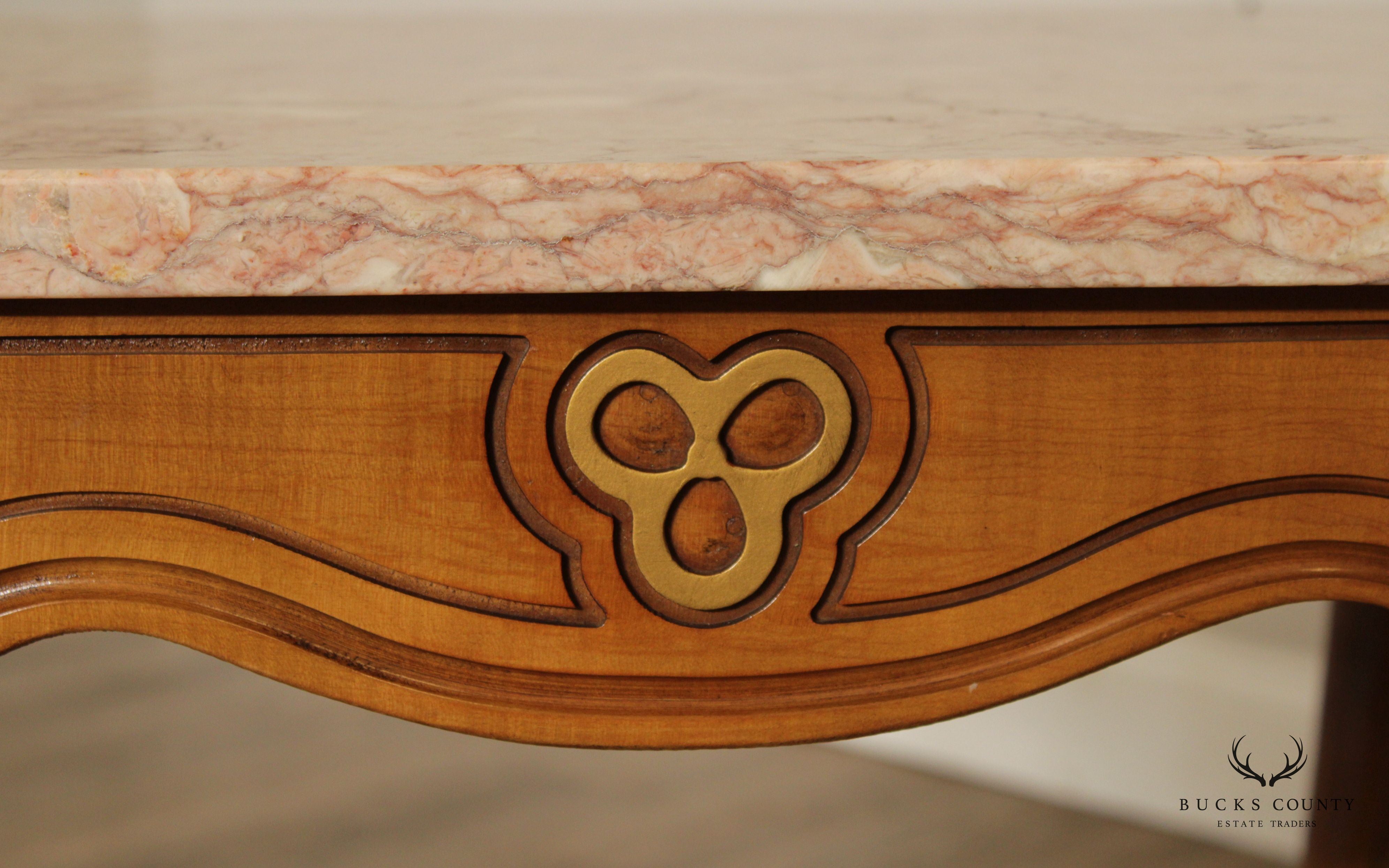 FRENCH LOUIS XV STYLE VINTAGE PAIR MARBLE TOP END TABLES
