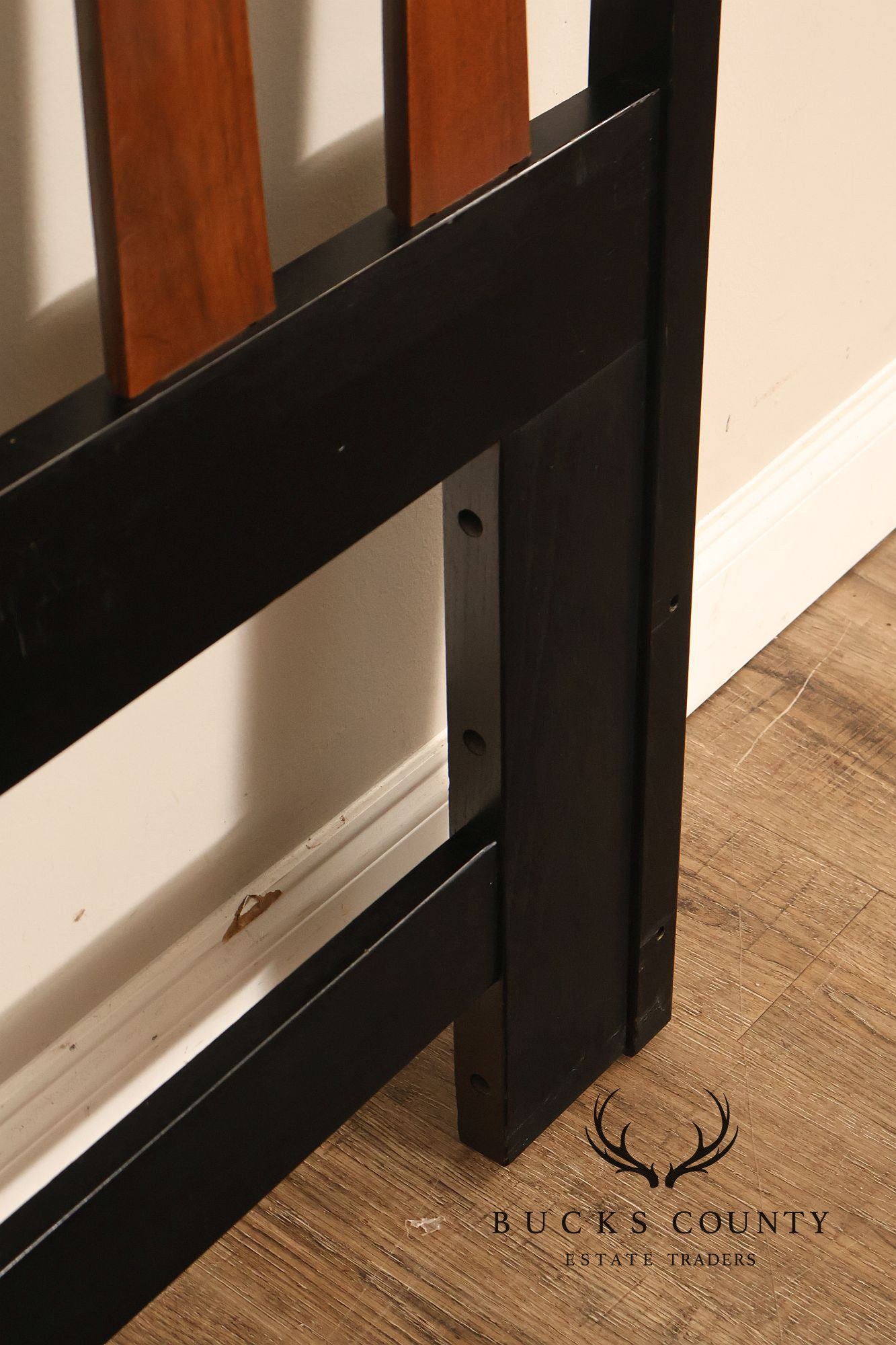 Mid Century Modern King Size Headboard with Ebony Frame and Walnut Bentwood Slats
