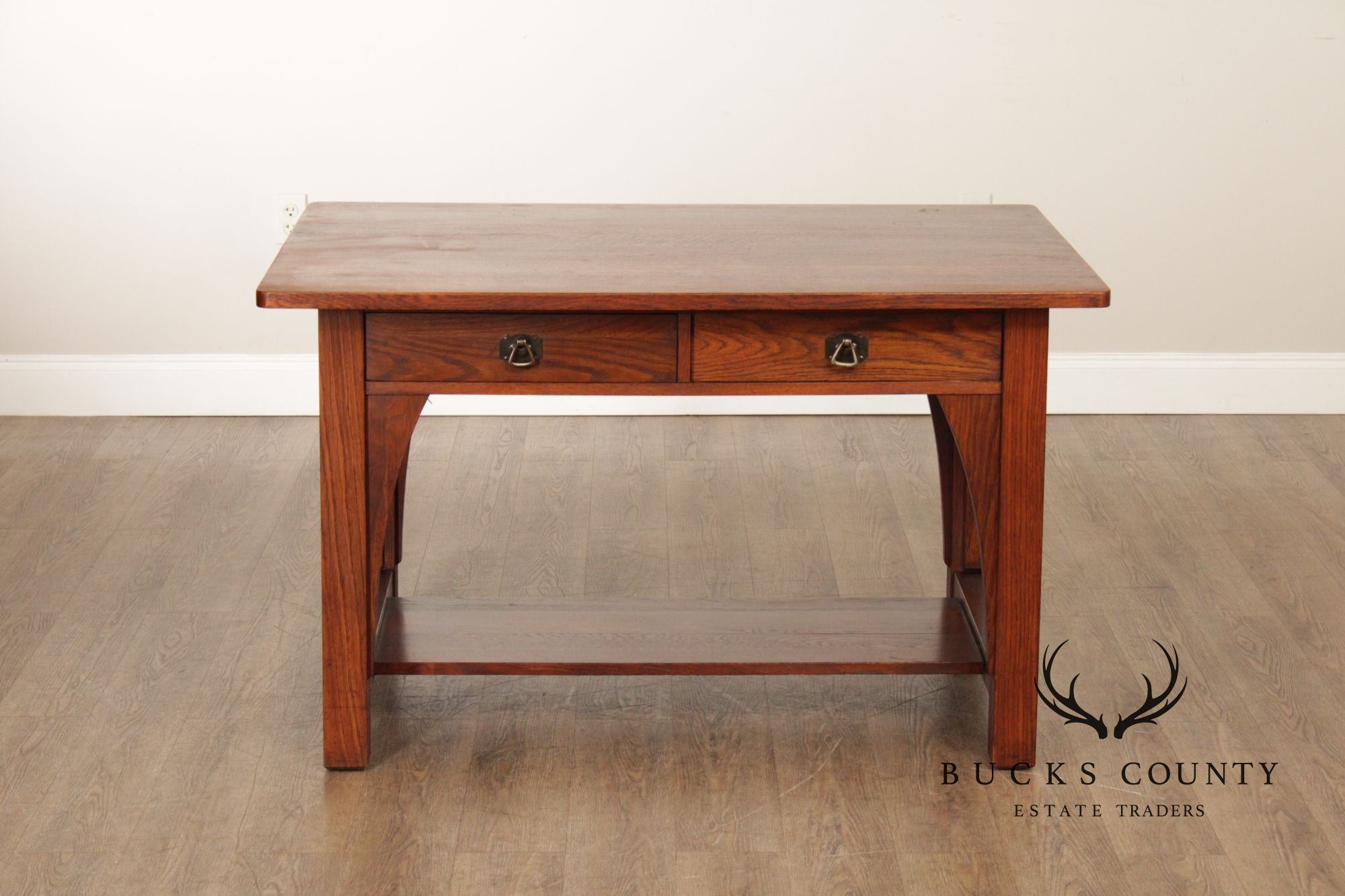 Limbert Mission Oak Two-Drawer Library Table